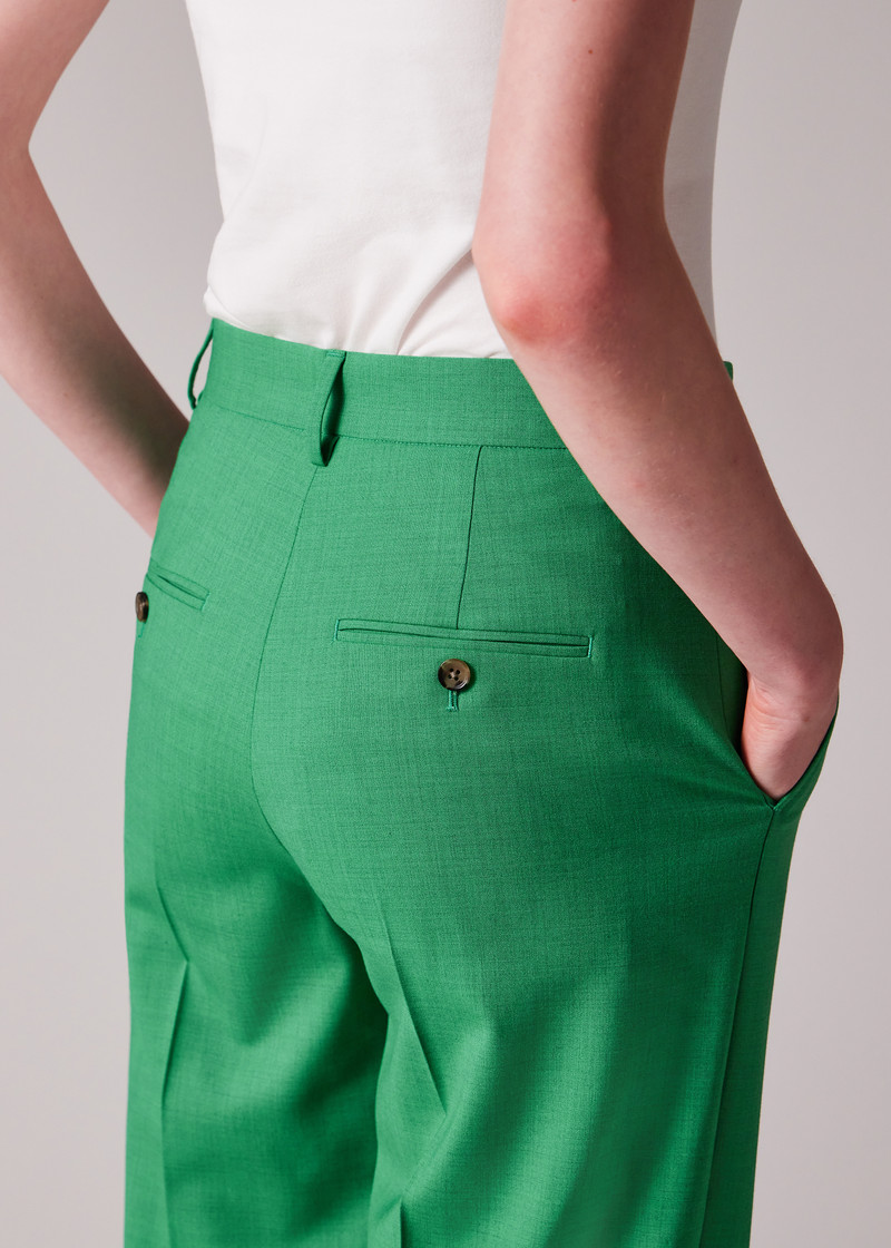 Women's Green Wool-Blend Wide-Leg Trousers 5