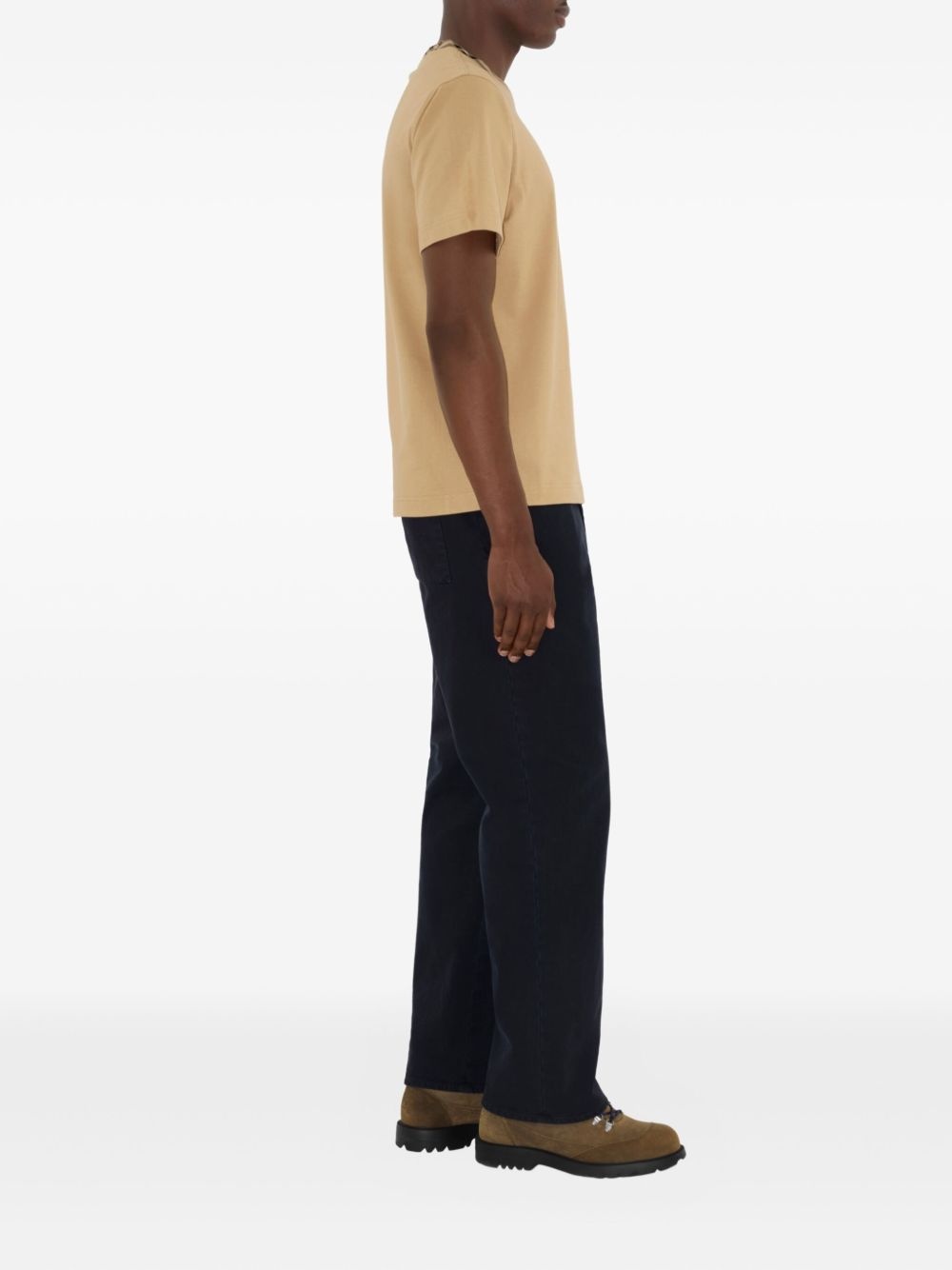Check-trim cotton T-shirt - 3