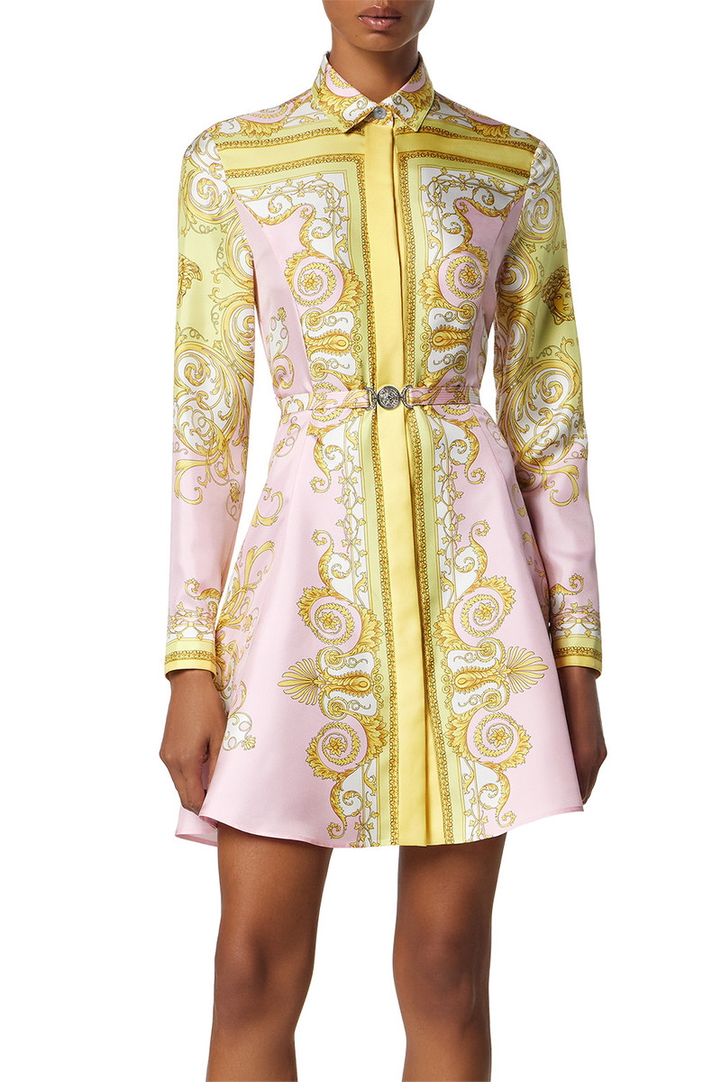 VERSACE Printed Mini Shirt Dress - Pale Yellow Rose outlook