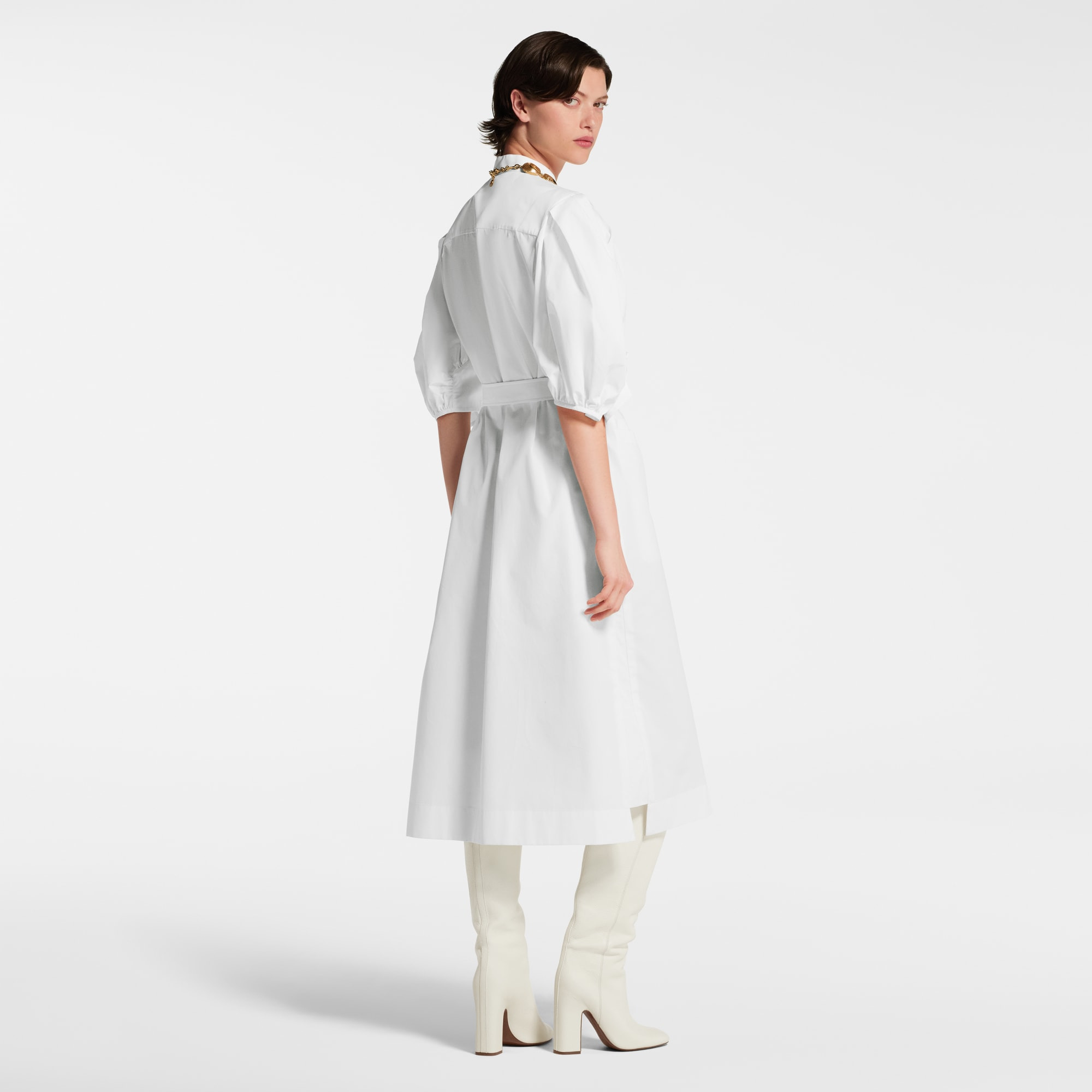 Puff-Sleeve Shirt Dress - 5