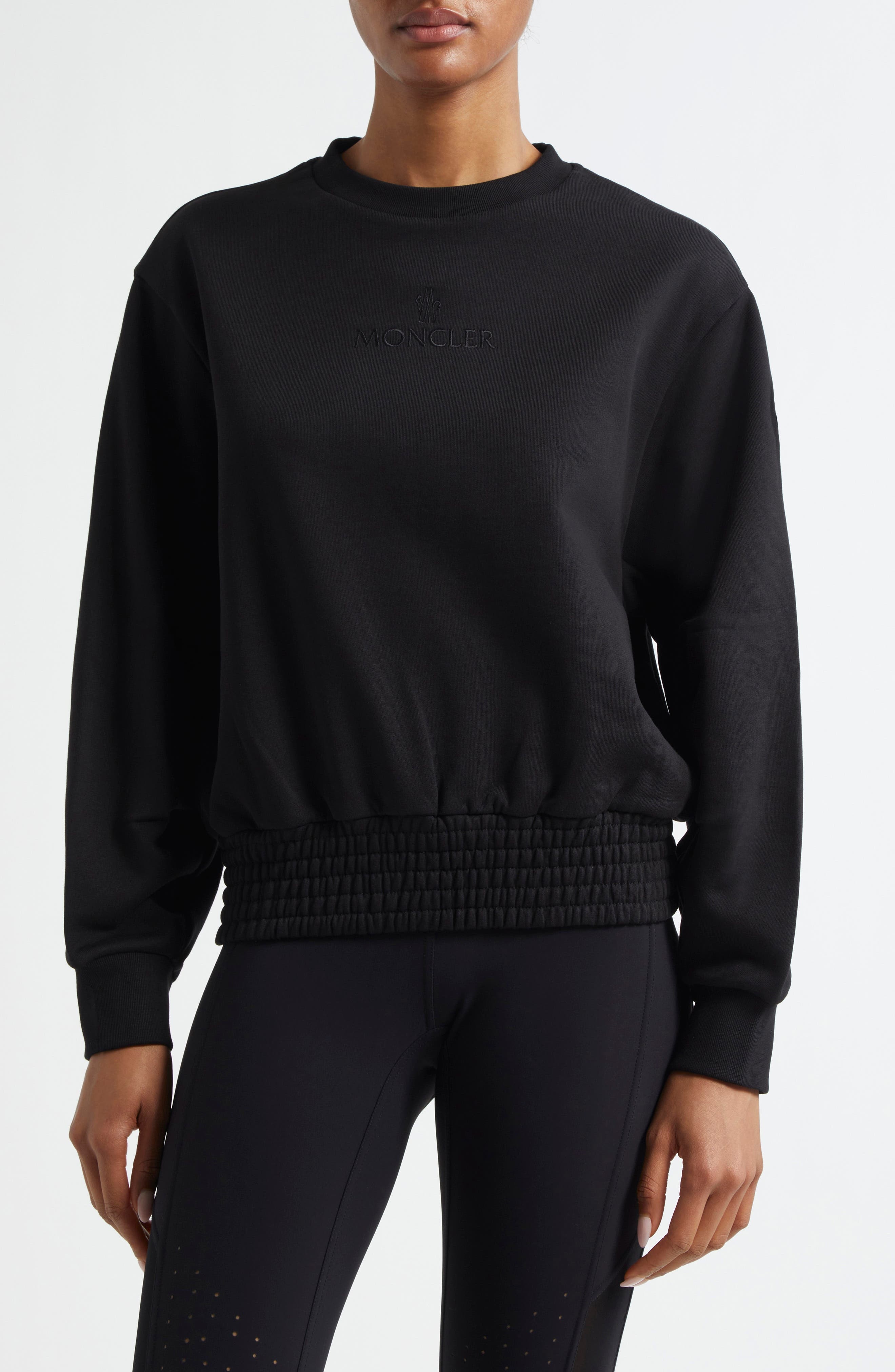 Moncler Logo Cotton Crewneck Sweatshirt in Black at Nordstrom - 1