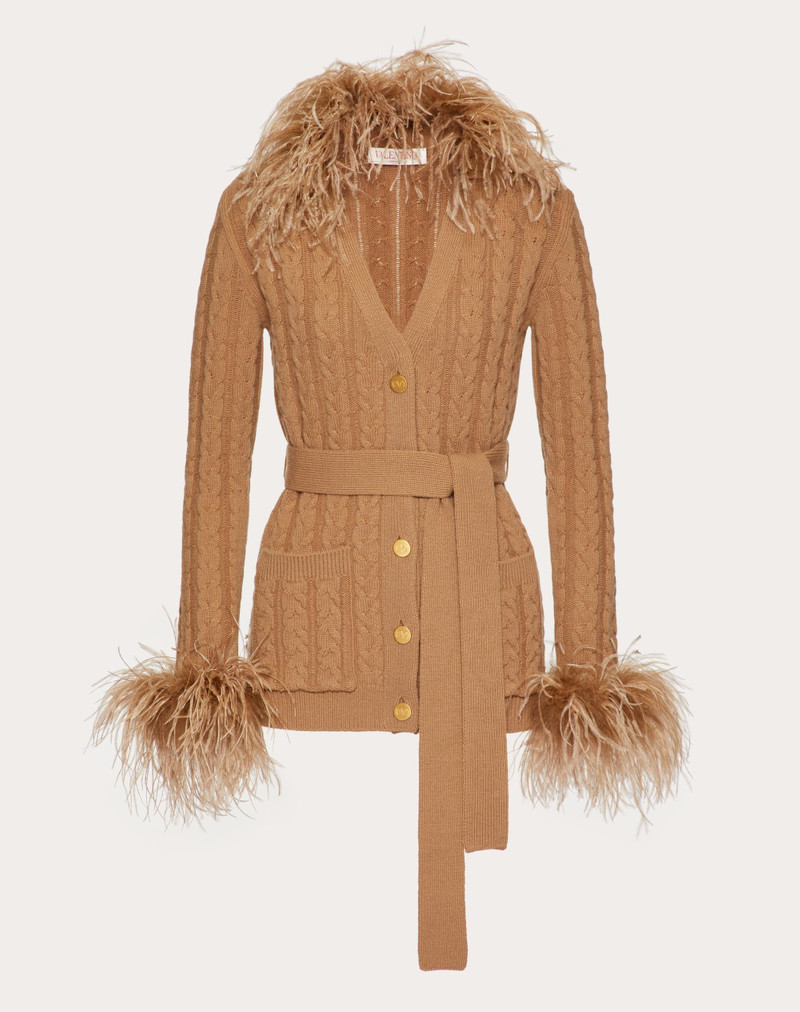 EMBROIDERED WOOL CARDIGAN WITH FEATHERS - 1