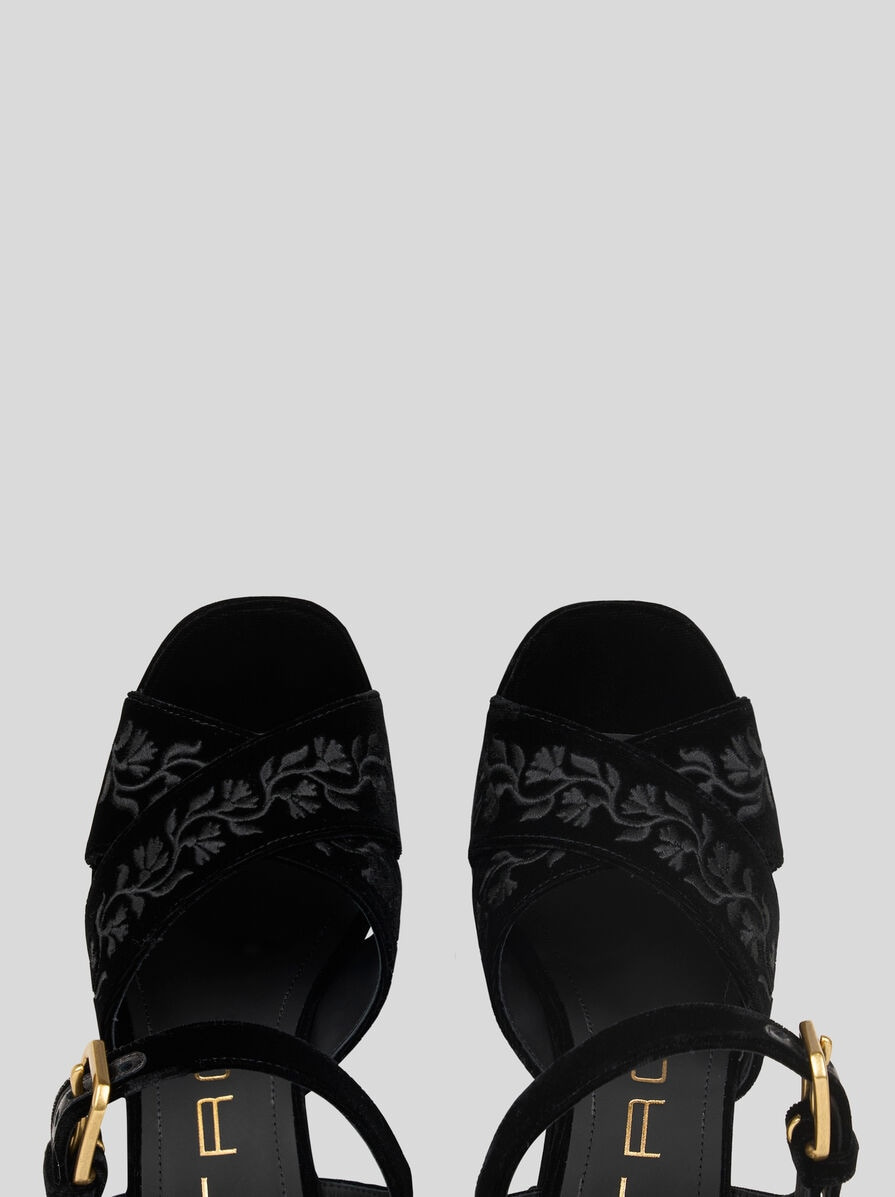 VELVET PLATFORM SANDALS WITH EMBROIDERY - 2