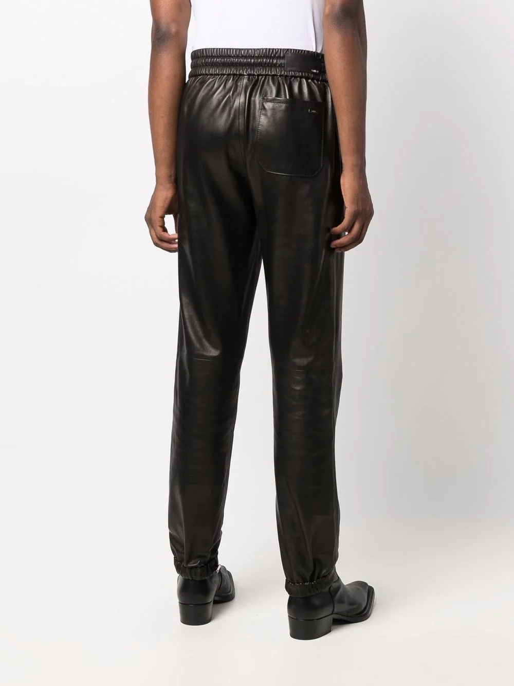 drawstring straight leather trousers - 4