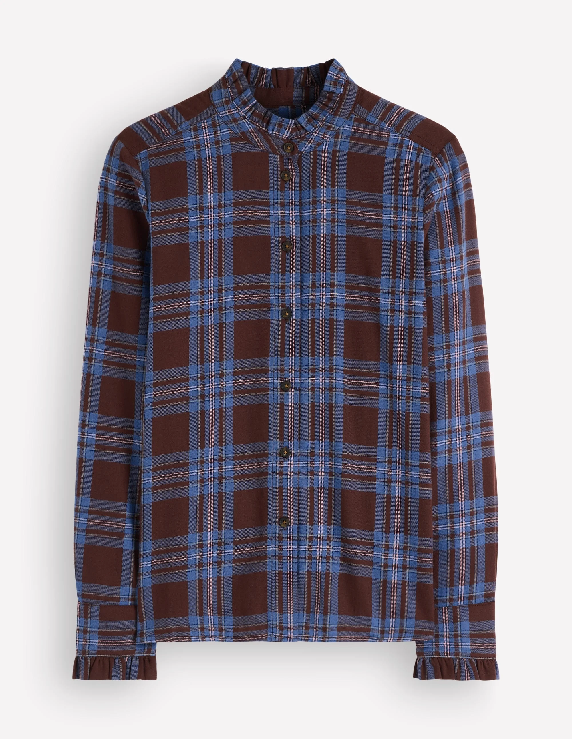 Sienna Frill Cotton Shirt-Brown, Blue, Pink Check - 1