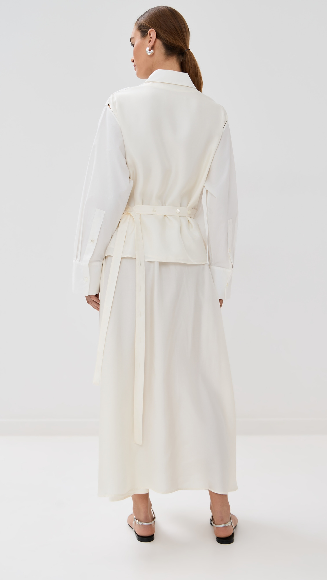 Poplin Silk Combined Gilet Dress - 7