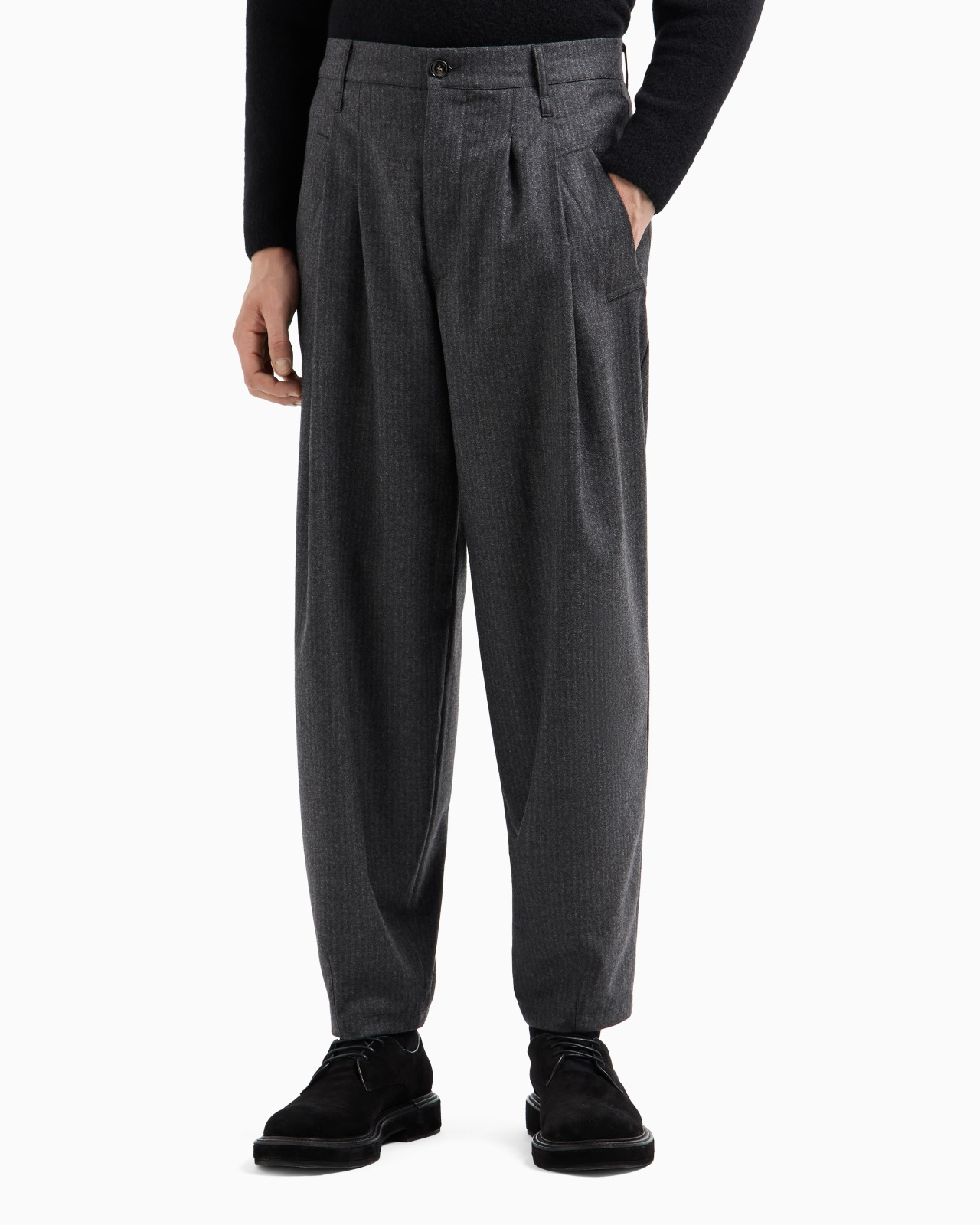 Virgin-wool and cashmere single-pleat trousers with jacquard pinstripes - 4