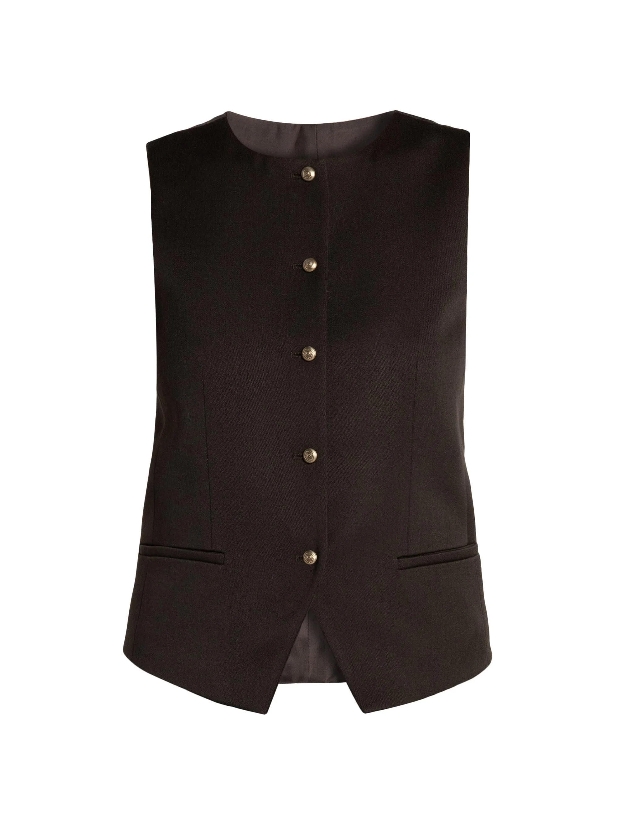 Women's Wool Crewneck Vest - Dark Brown - 1