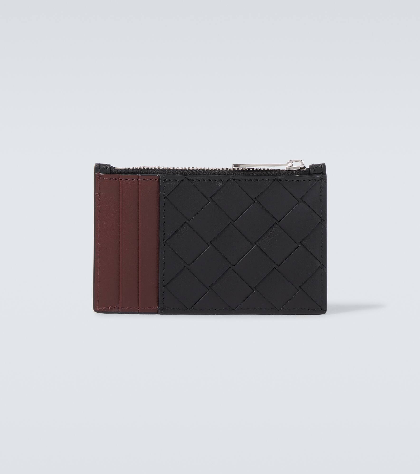Intrecciato zip-up leather card case - 3