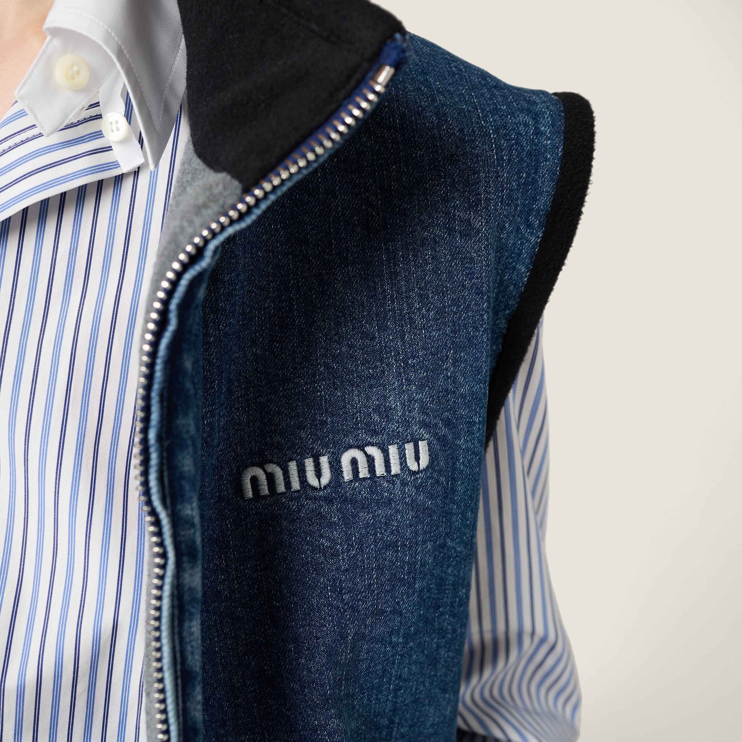 Cashmere denim blouson vest - 4