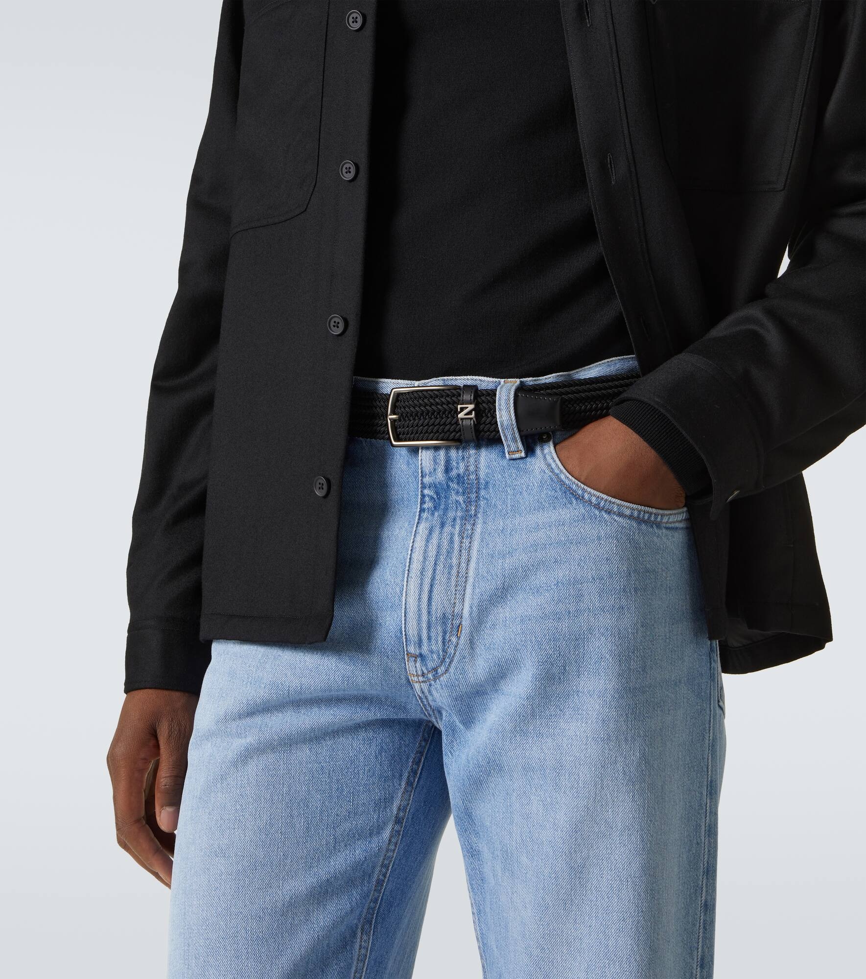 Woven leather-trimmed belt - 3