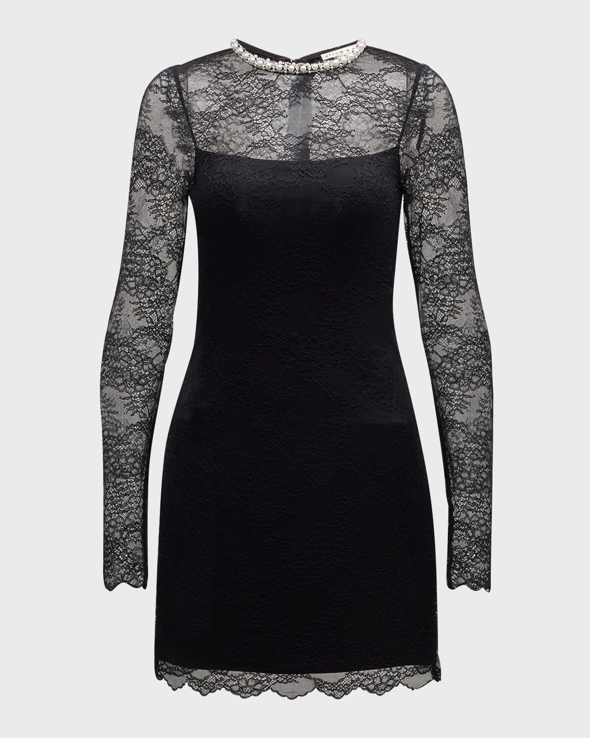 Alice + Olivia Delora Embellished Neck Lace Mini Dress | neimanmarcus |  REVERSIBLE