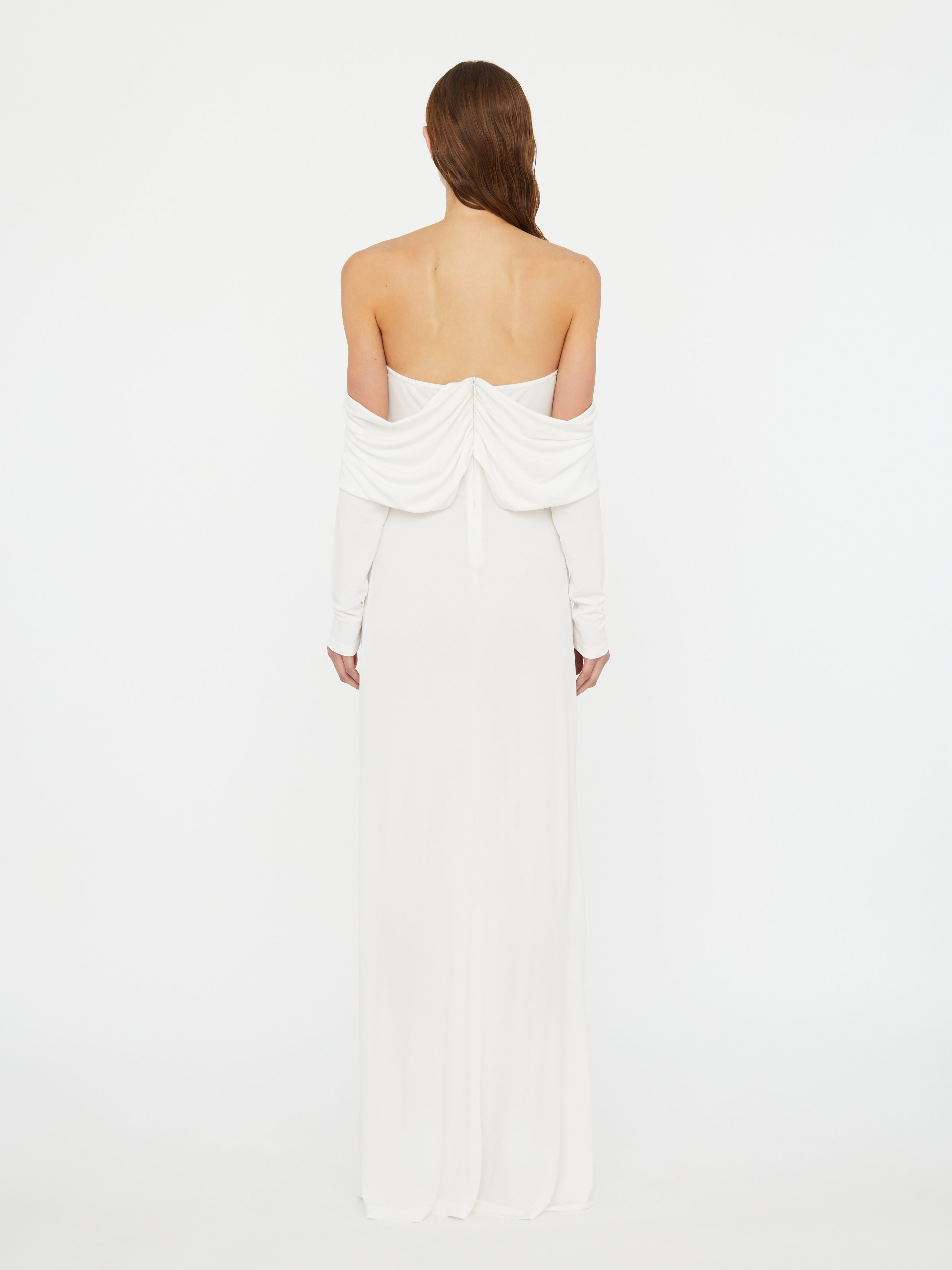 Arced Palm Strapless Shawl Gown - 4