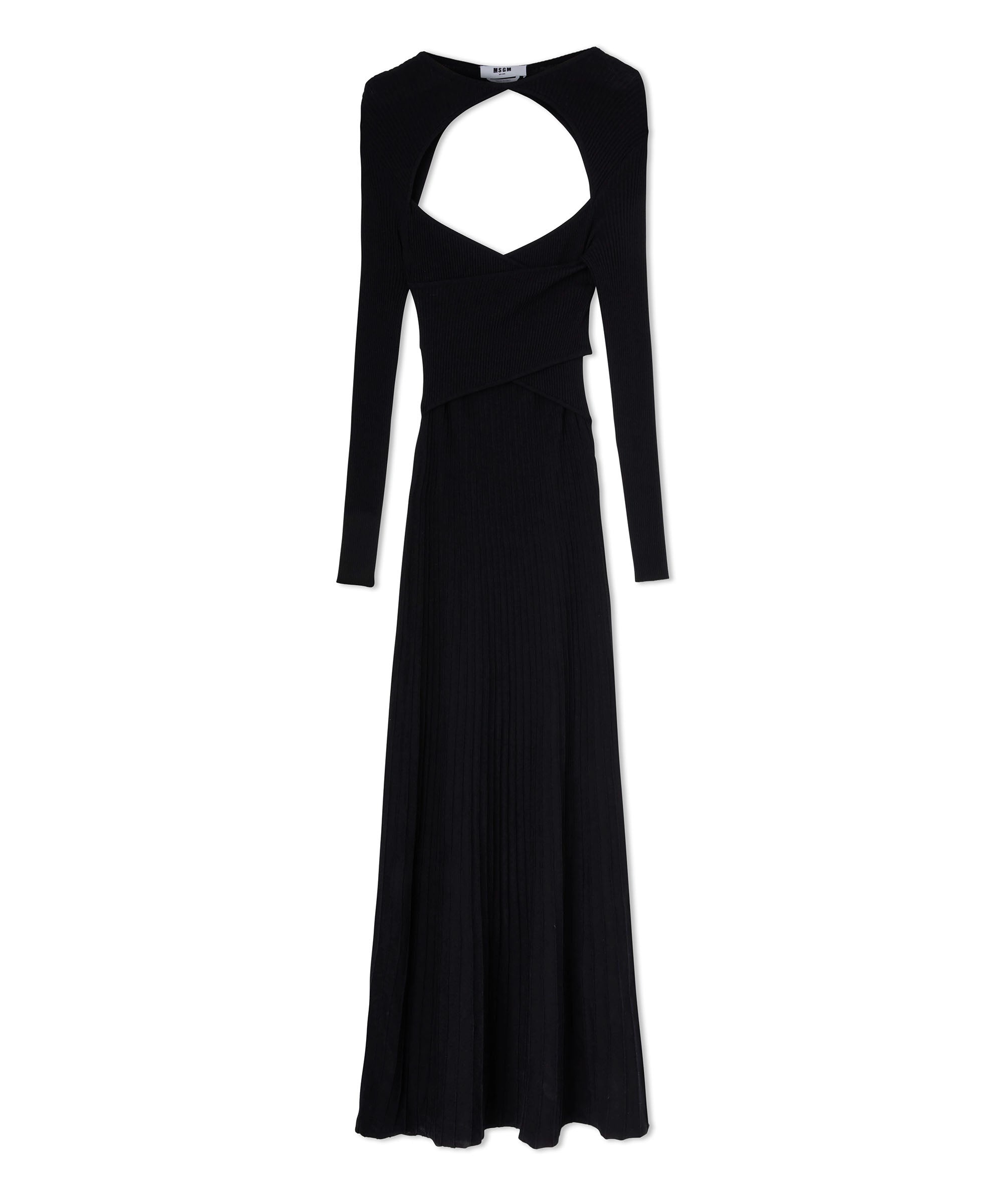Long knit viscose dress with cut out neckline detail - 3