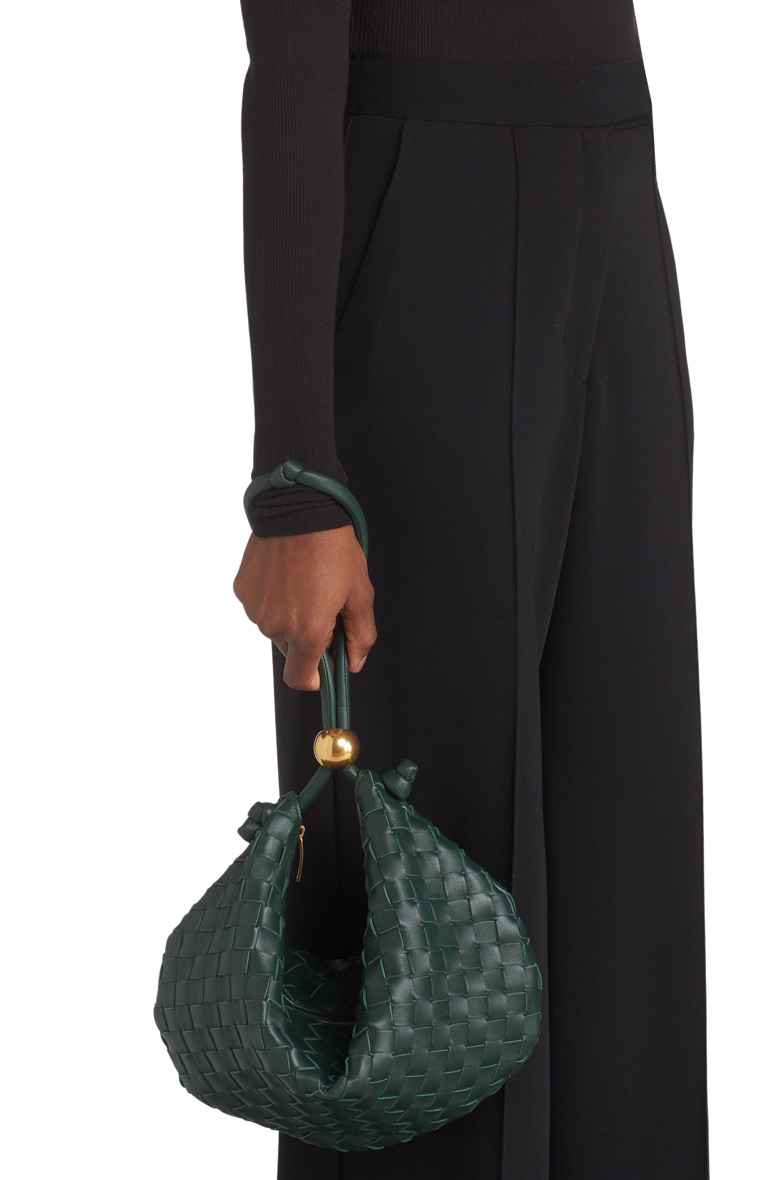 Medium Half Moon Woven Top Handle Bag - 2