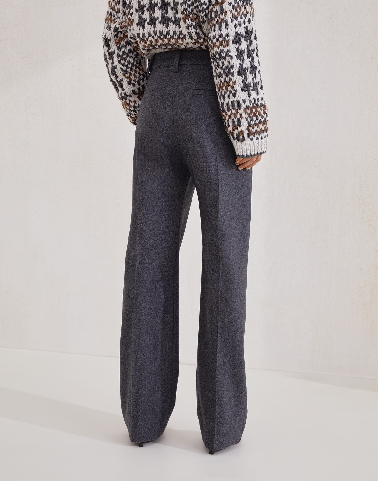 Virgin wool flannel straight loose trousers - 2