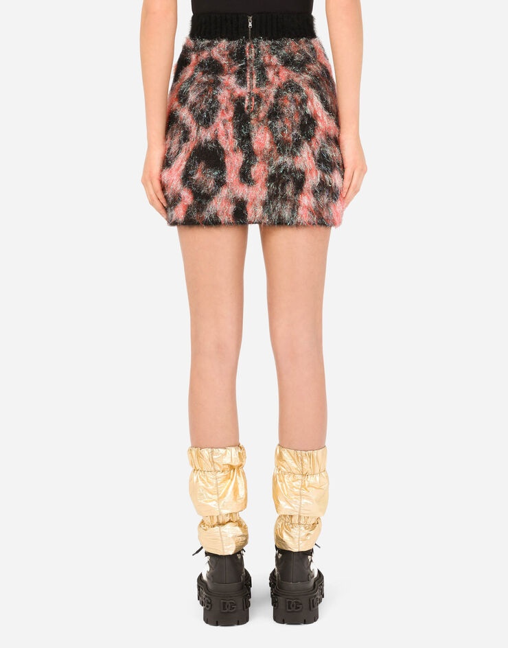 Knit jacquard miniskirt with neon leopard design - 2