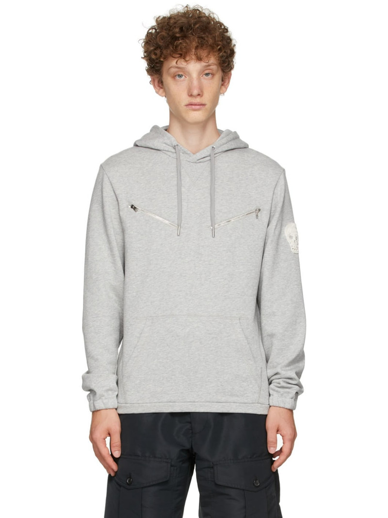 Grey Crochet Skull Hoodie - 1