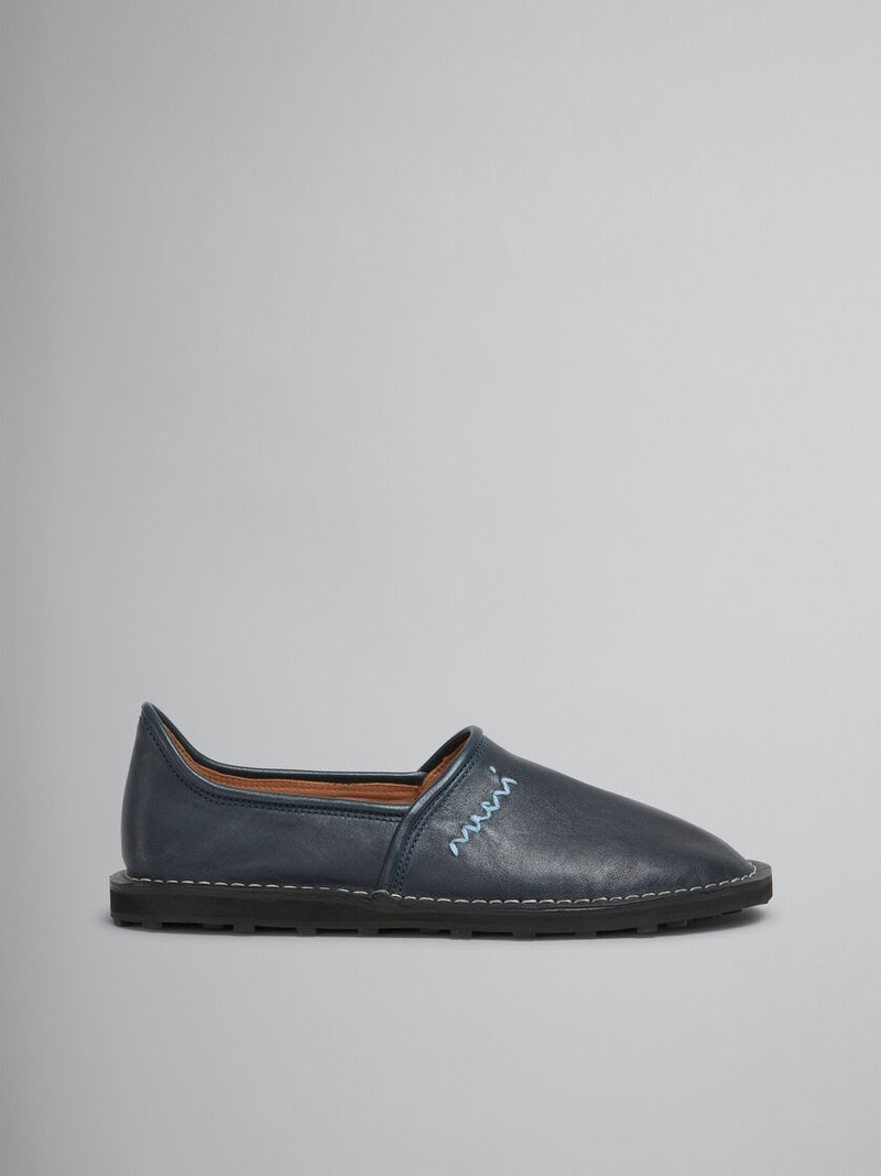 BLUE LEATHER SLIP-ON LOAFER WITH MARNI SYMBOL 1