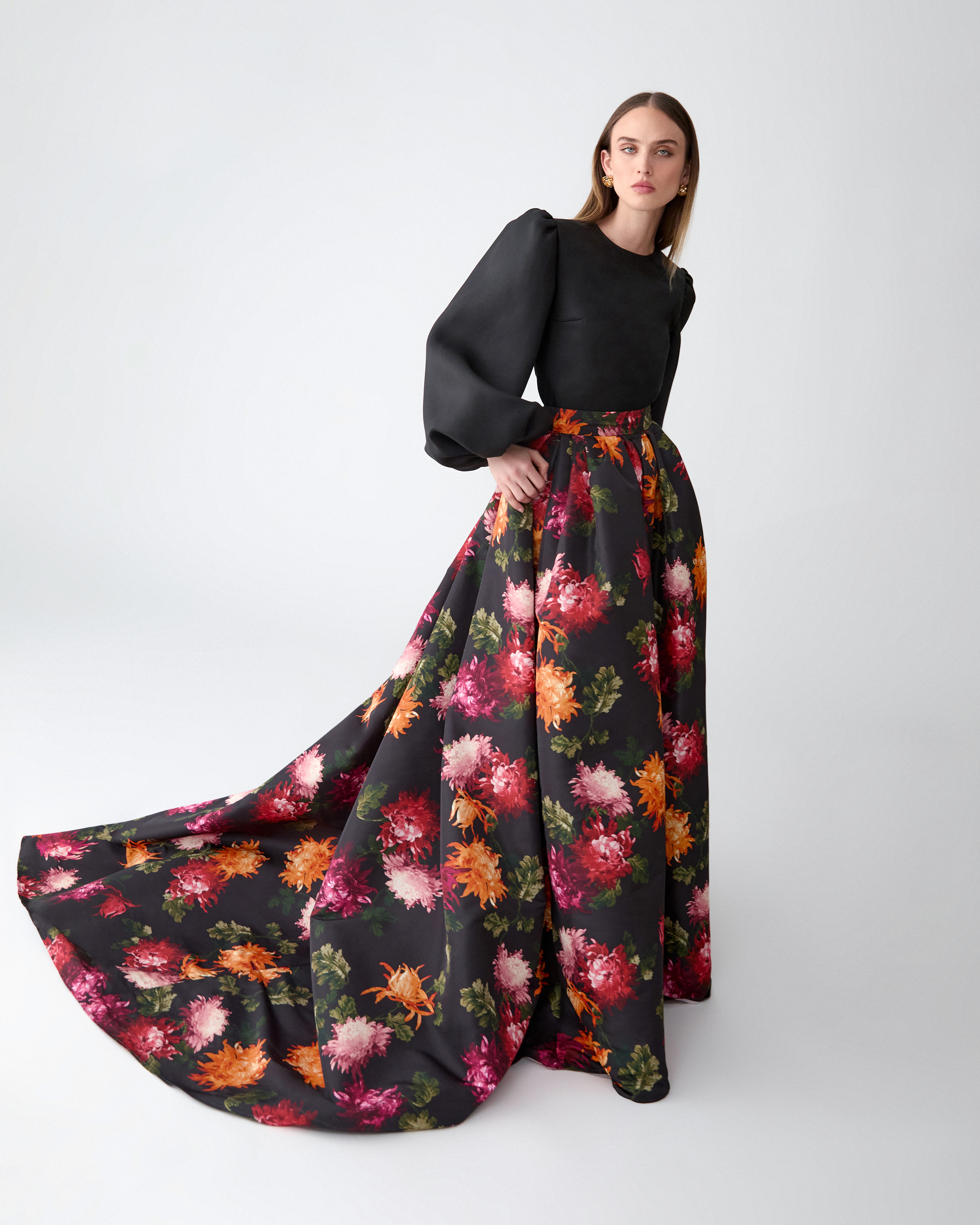 Chrysanthemum-Print Ball Skirt - 4