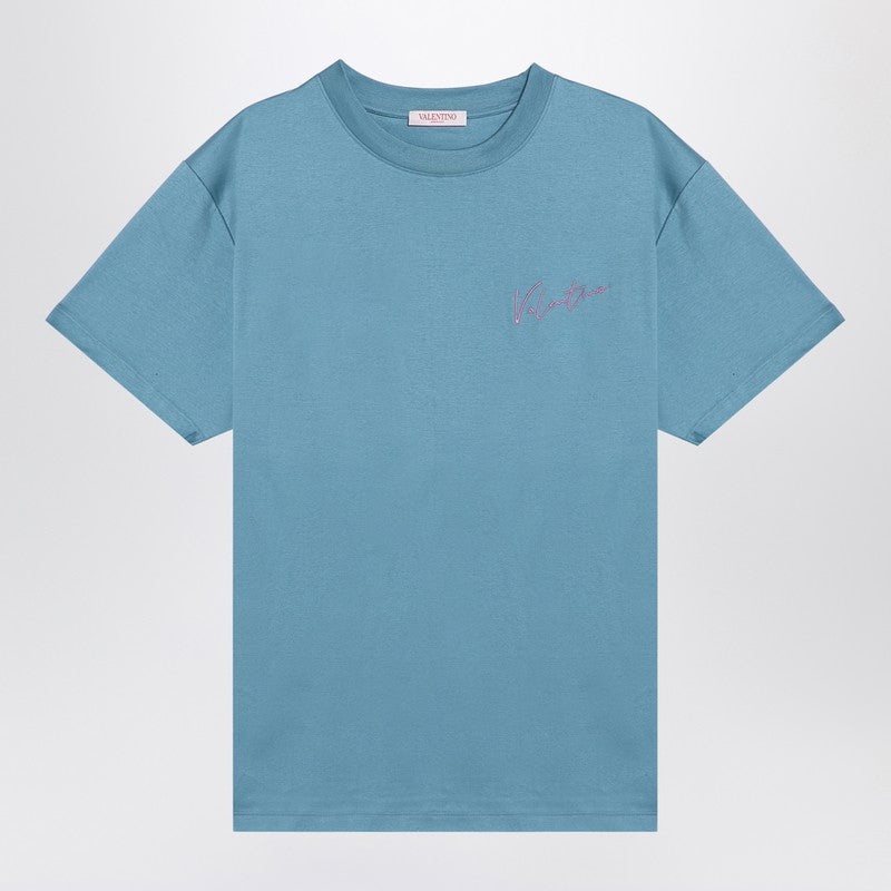 Valentino Light Blue T-Shirt With Vlogo Signature Print Men - 1