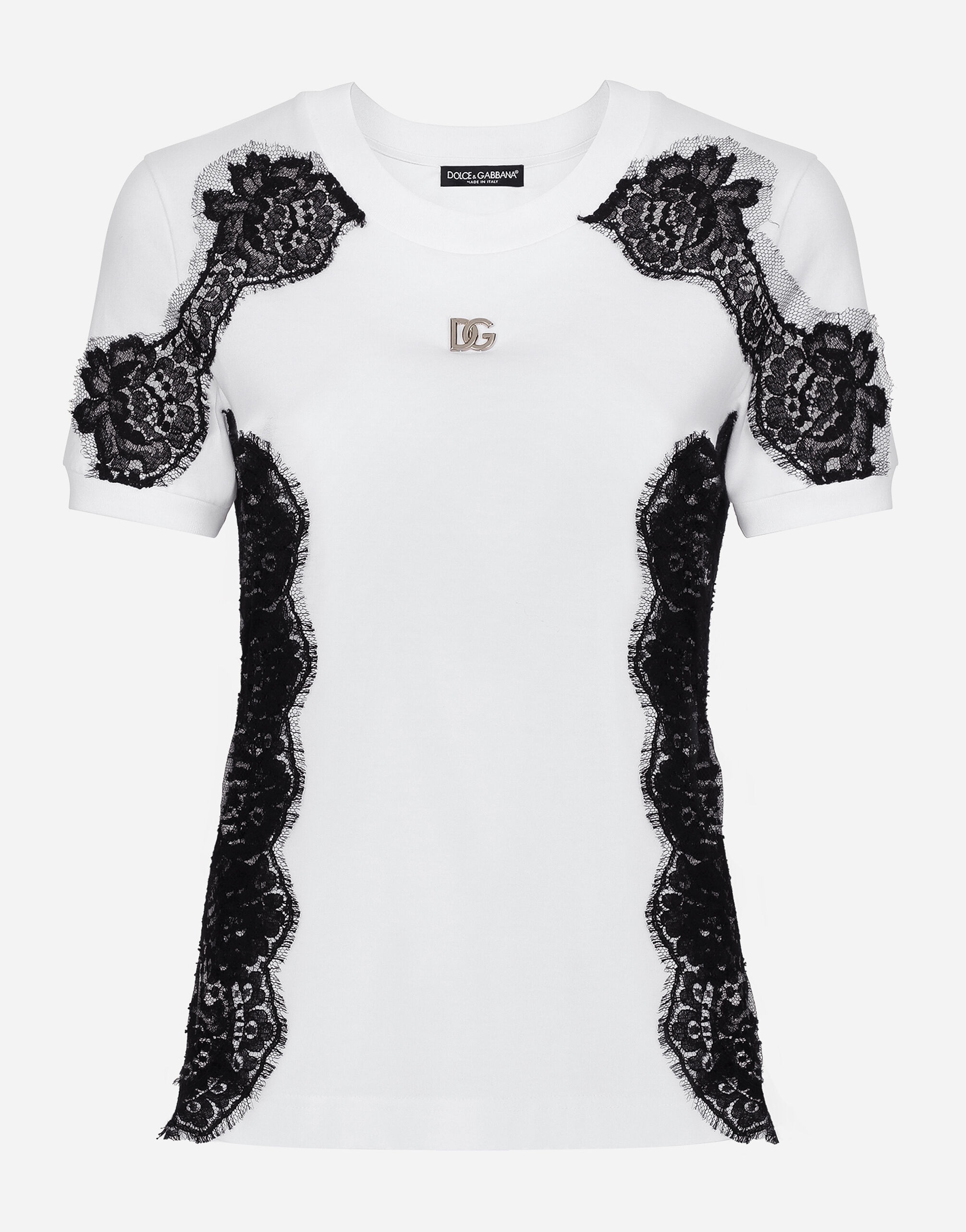 Jersey T-shirt with DG logo and lace inserts - 1