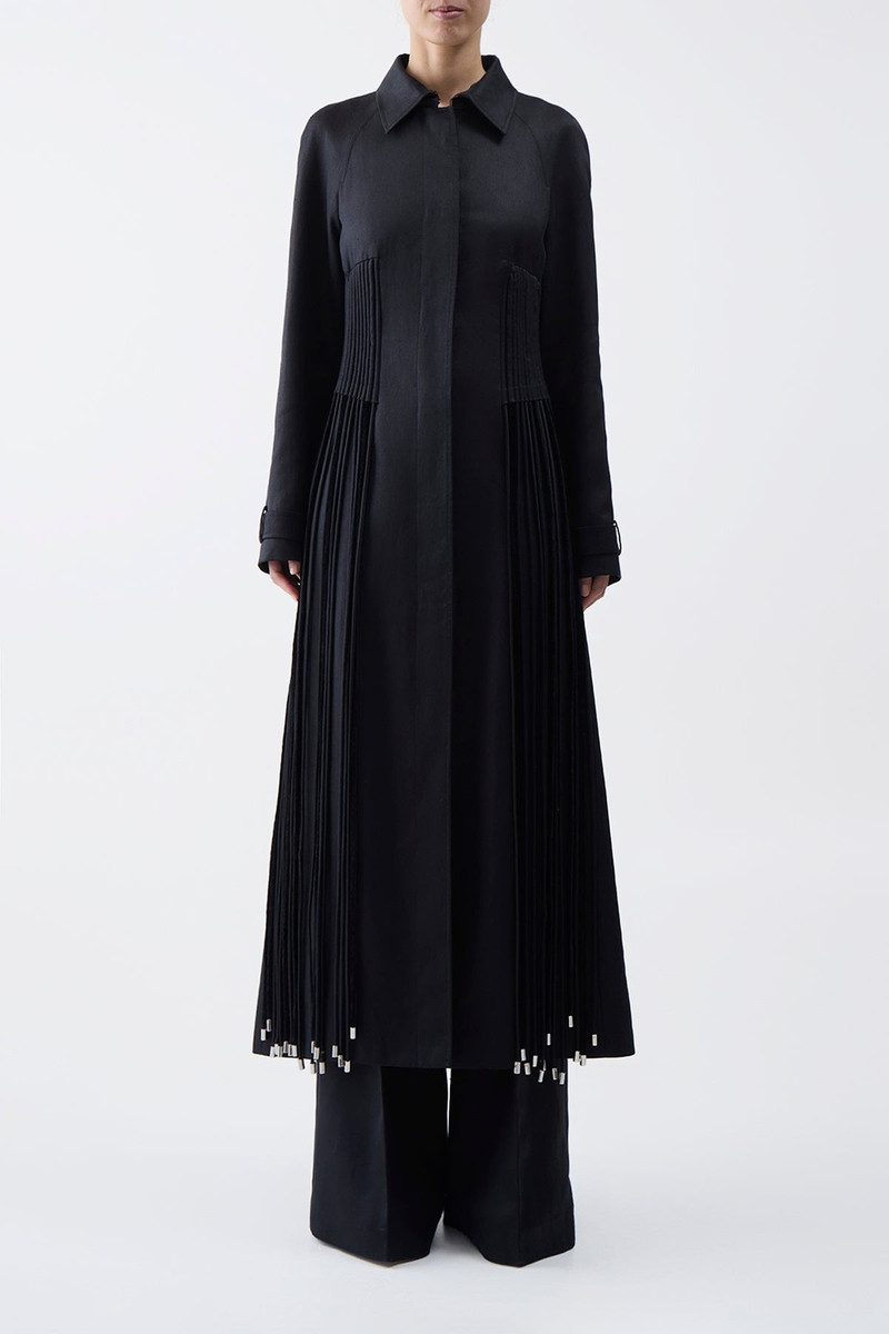 GABRIELA HEARST Torres Fringe Coat in Black Textured Linen outlook