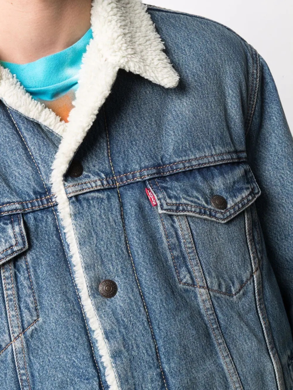 faux shearling-lined denim jacket - 5