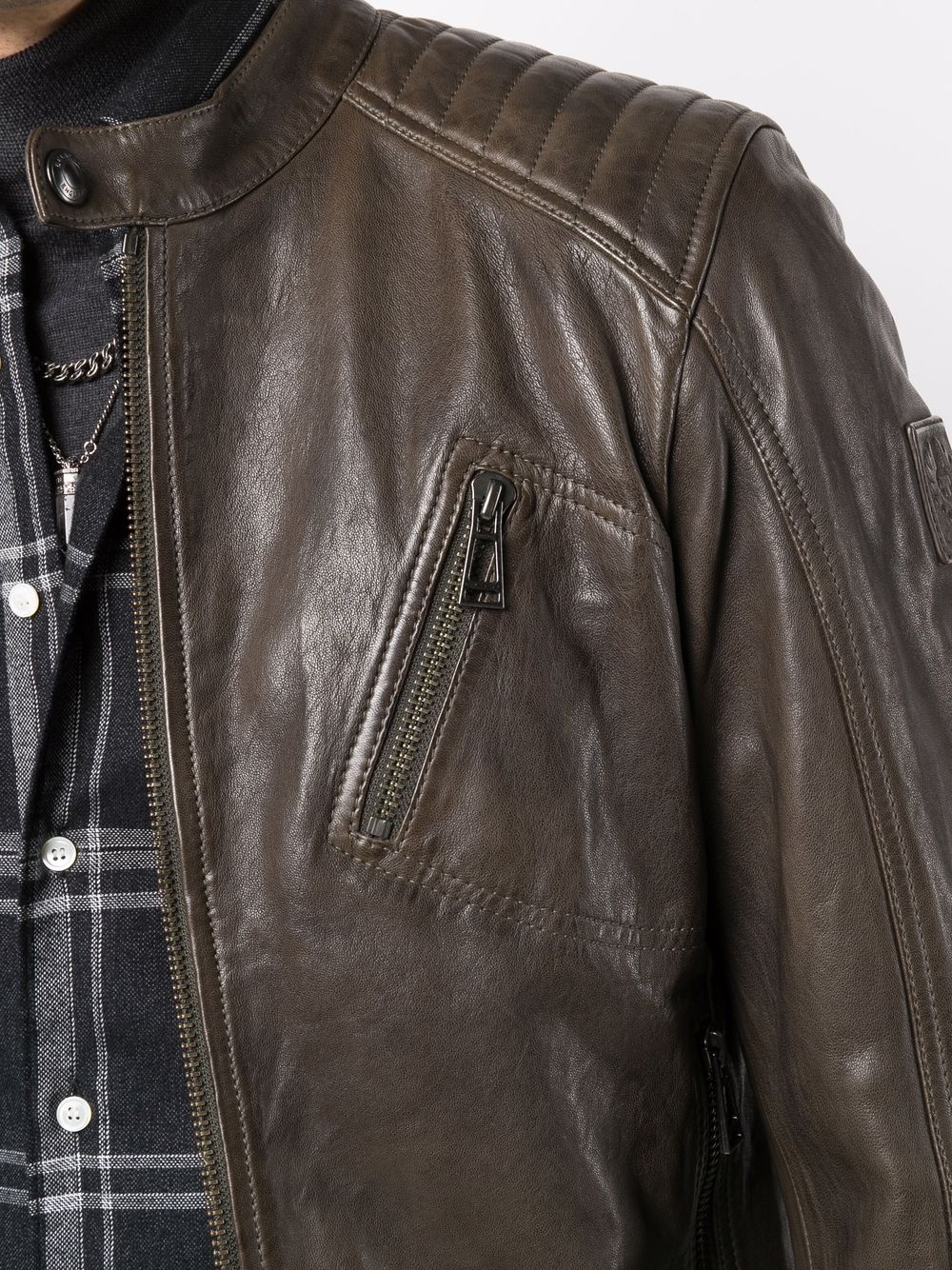 zipped-up leather jacket - 5