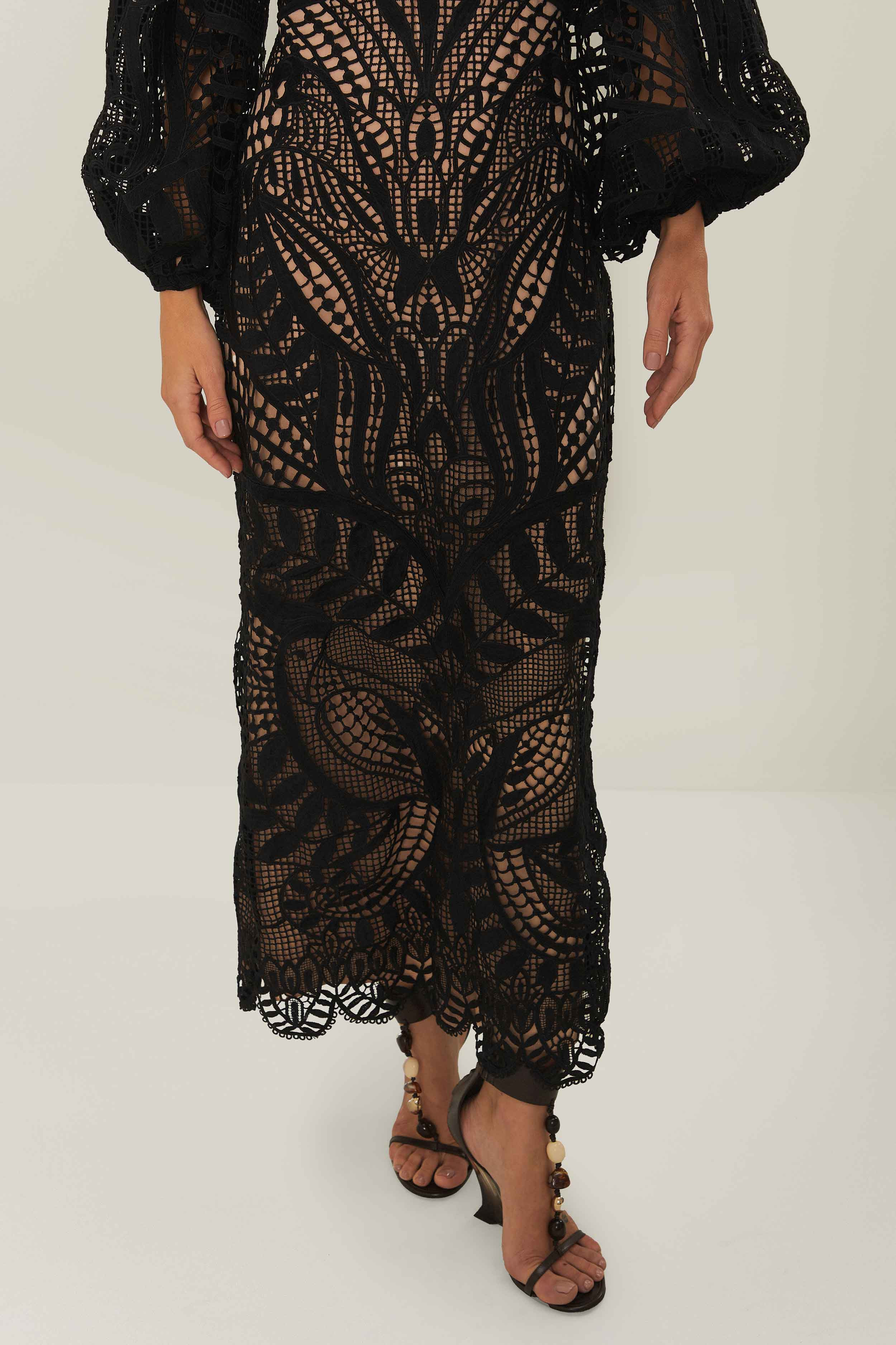 Black Nature Guipure Midi Dress - 3