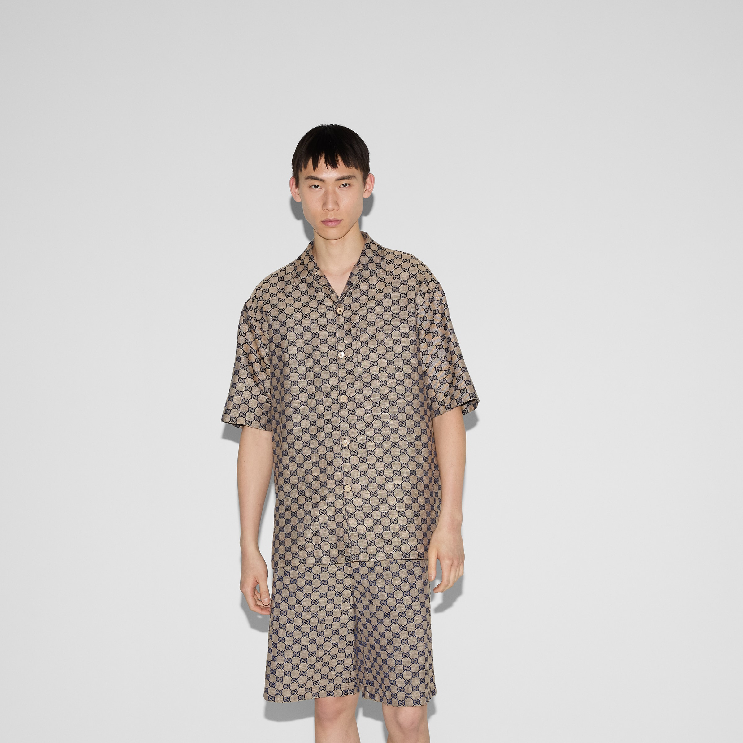 GG linen blend canvas shirt - 3