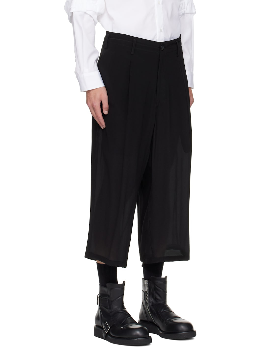 Black Tucked Seam Wide Trousers - 2