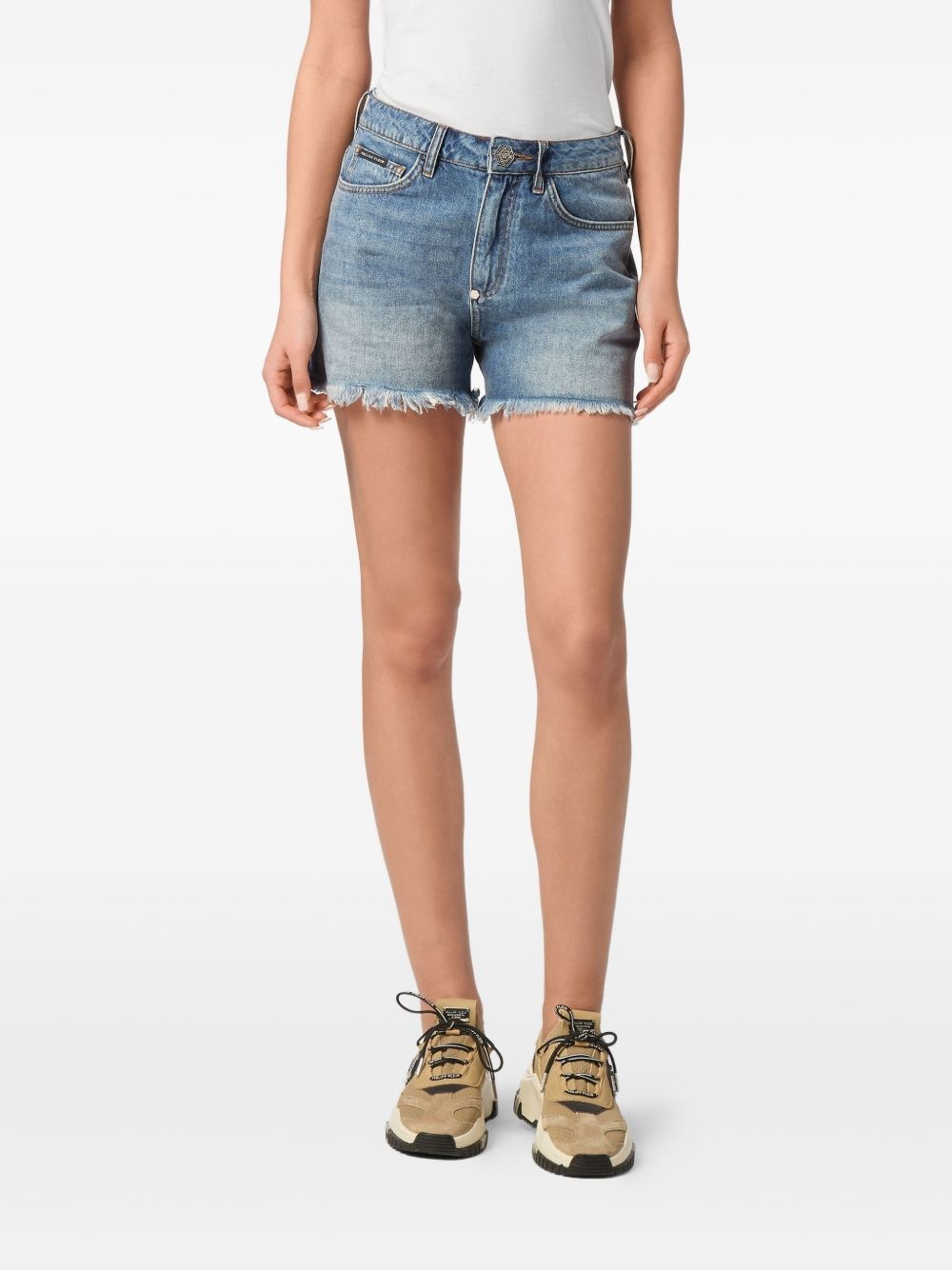 logo-embroidered denim shorts - 3