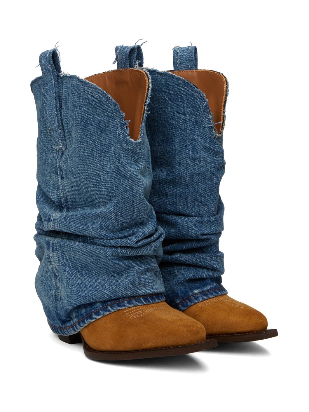 Tan & Blue Low Rider Cowboy Denim Boots - 4