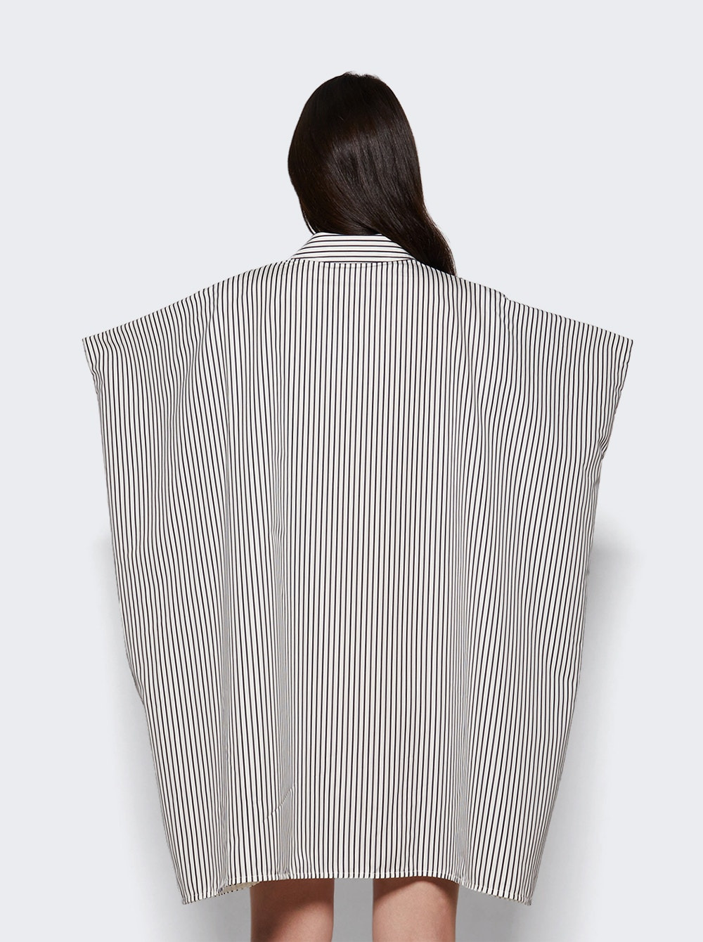Isla Dress In Stripe Cotton Silk Poplin Navy - 4