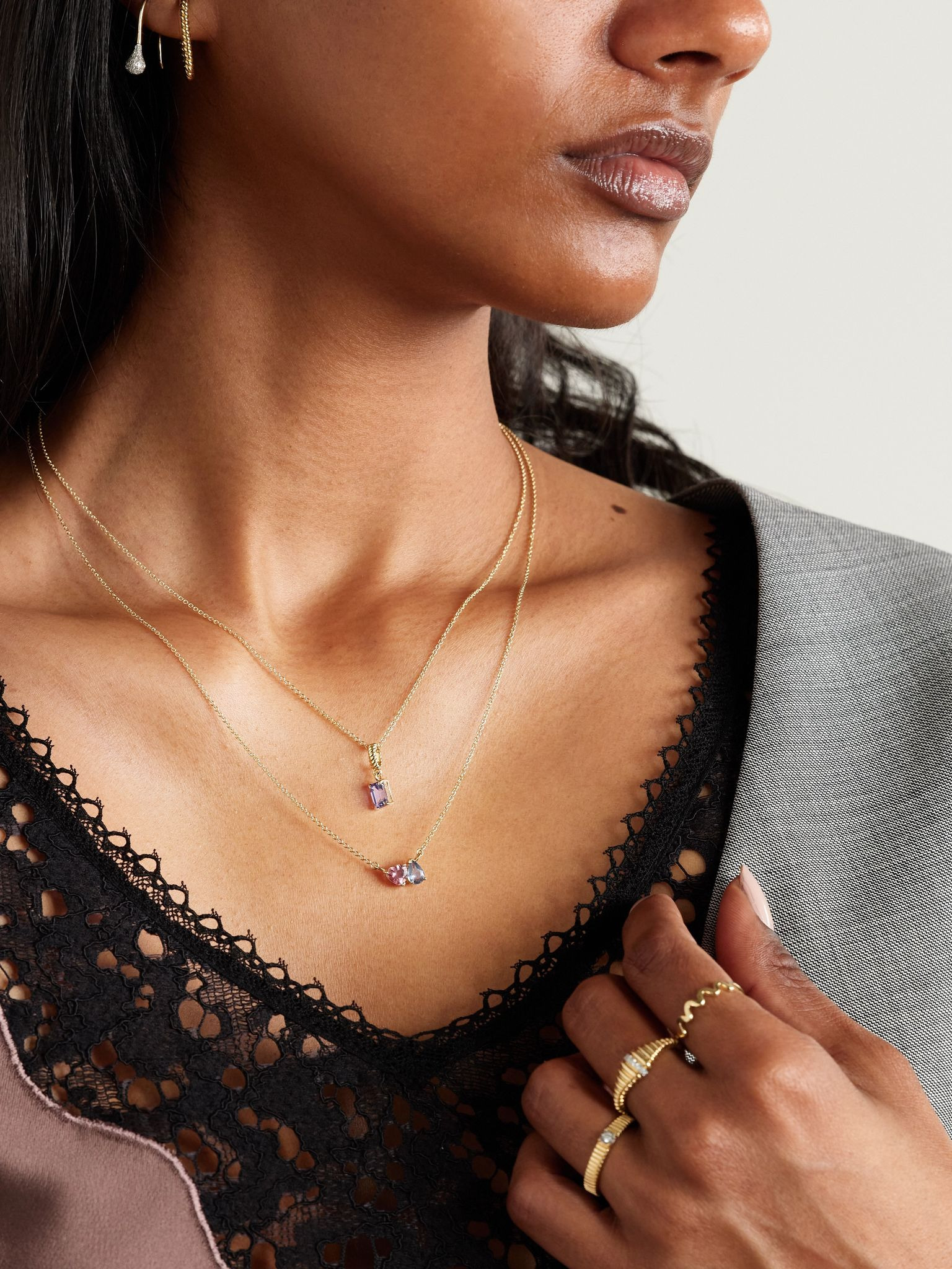 Just the Two of Us 10-karat gold, sapphire and tourmaline necklace Gold - 5