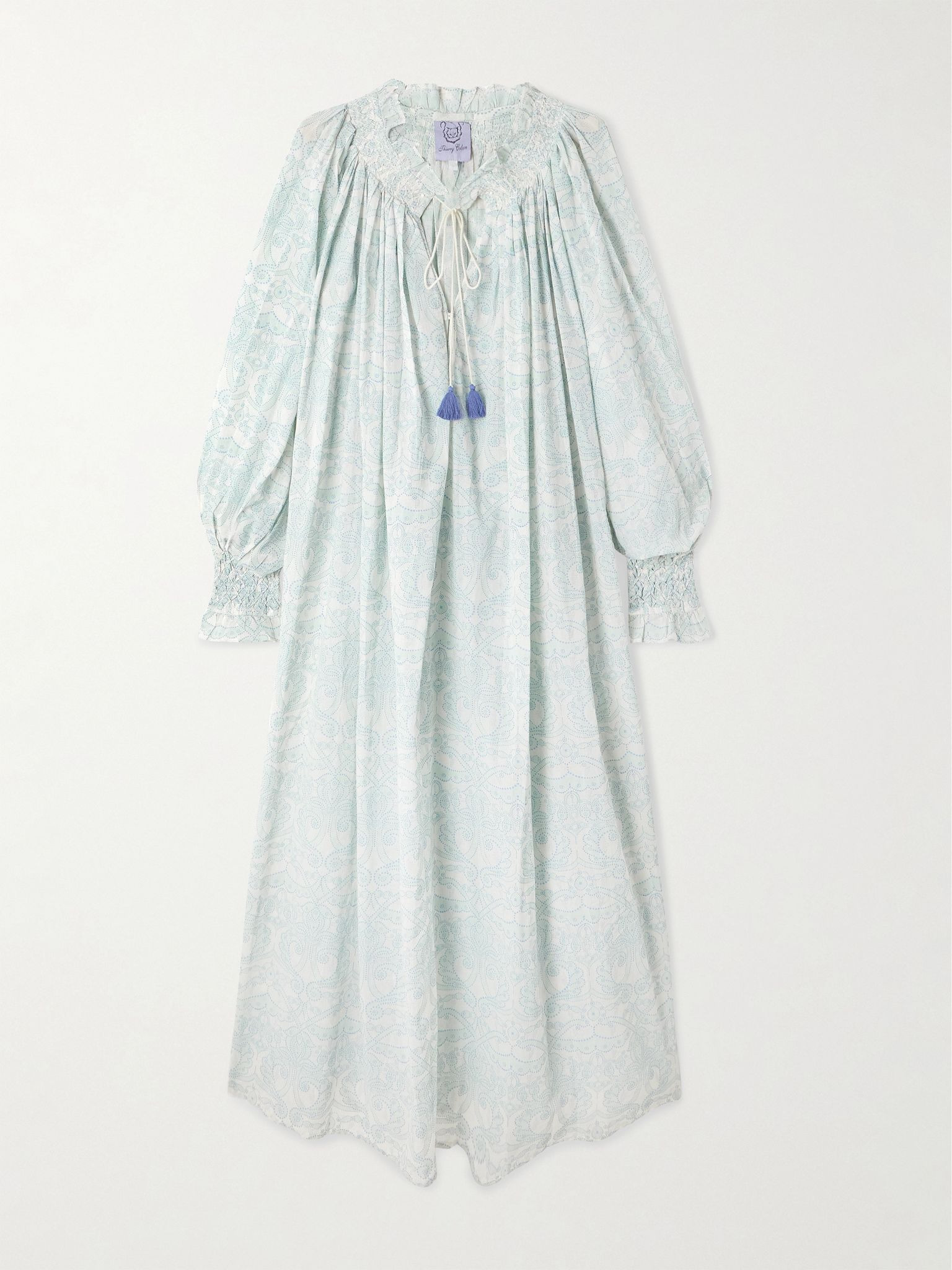 Vladia tasseled printed cotton-voile midi dress Mint - 1