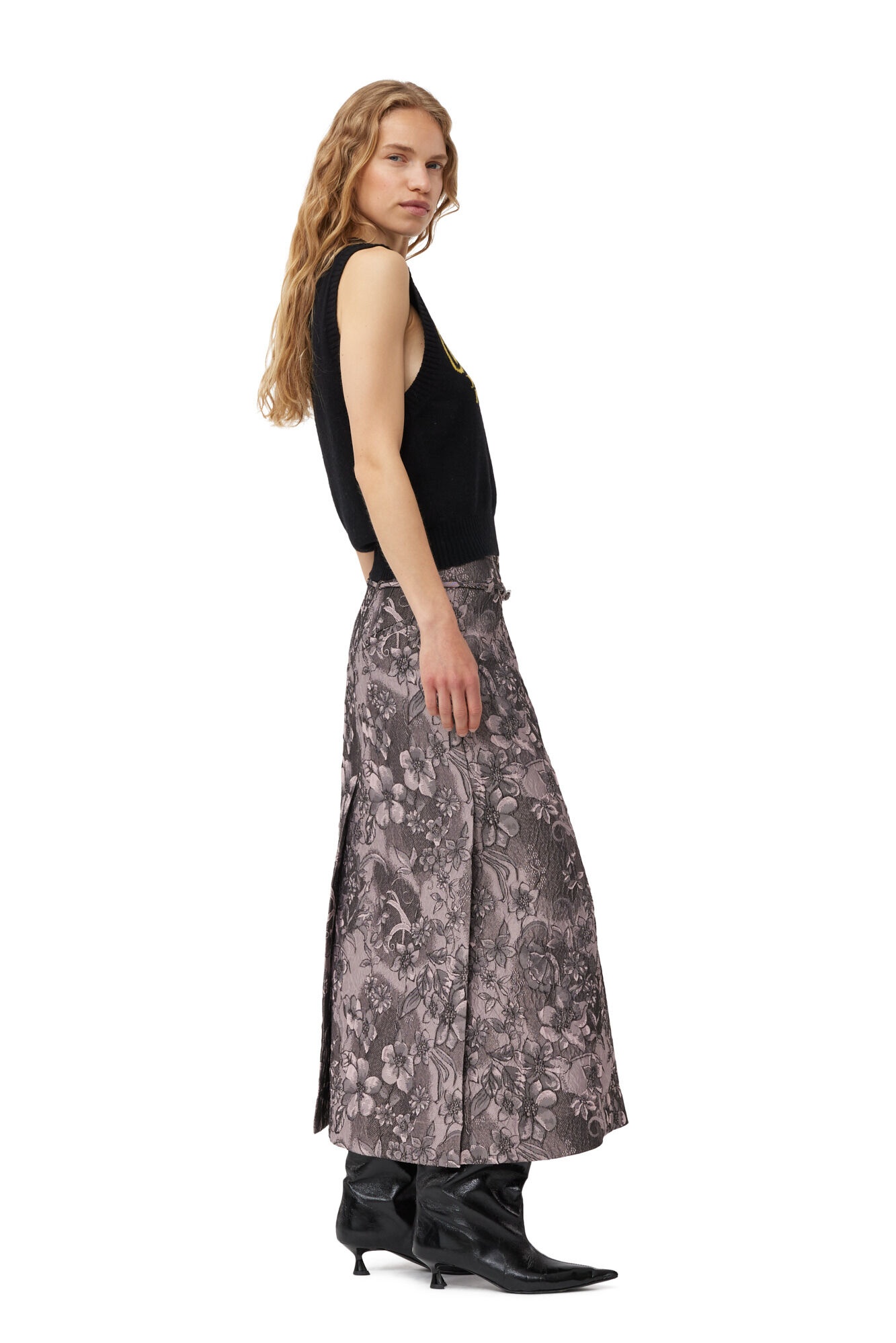 RIPPLED JACQUARD LONG SLIT SKIRT - 4