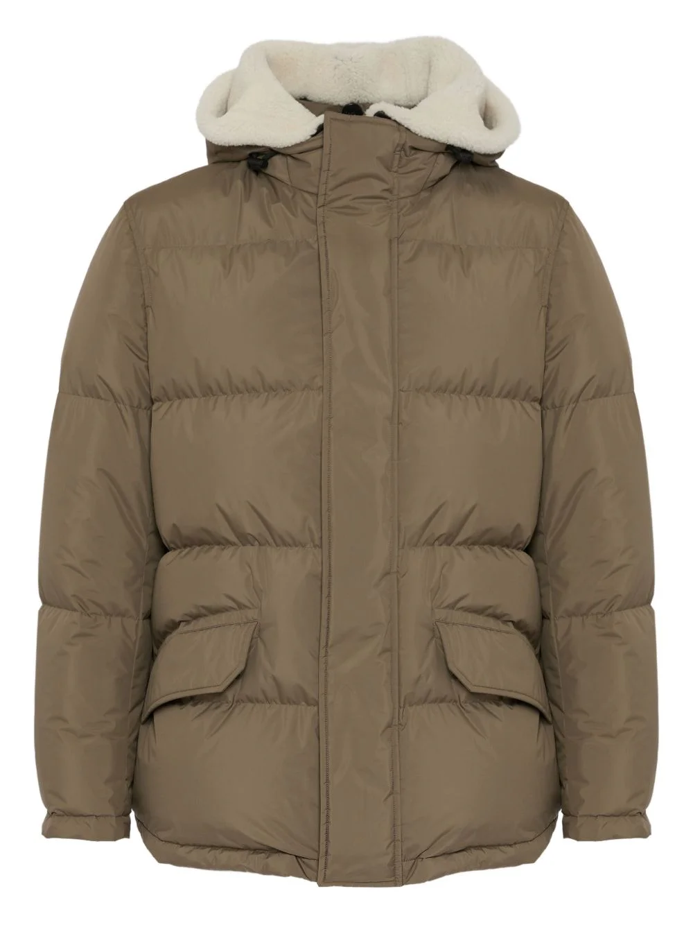 shearling-trimmed hooded padded coat - 1