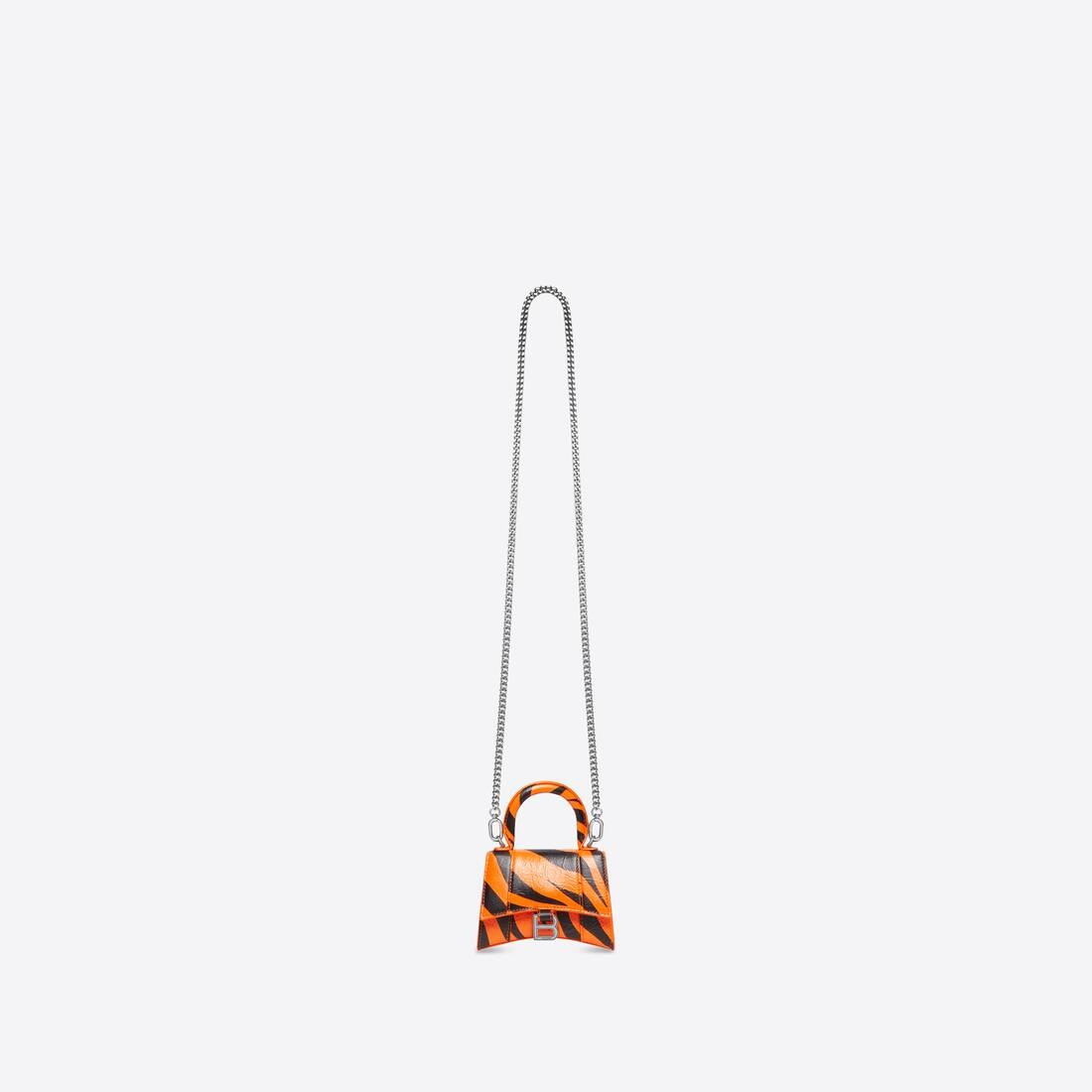 Year Of The Tiger Hourglass Mini Handbag With Chain Tiger Printed in Orange - 4