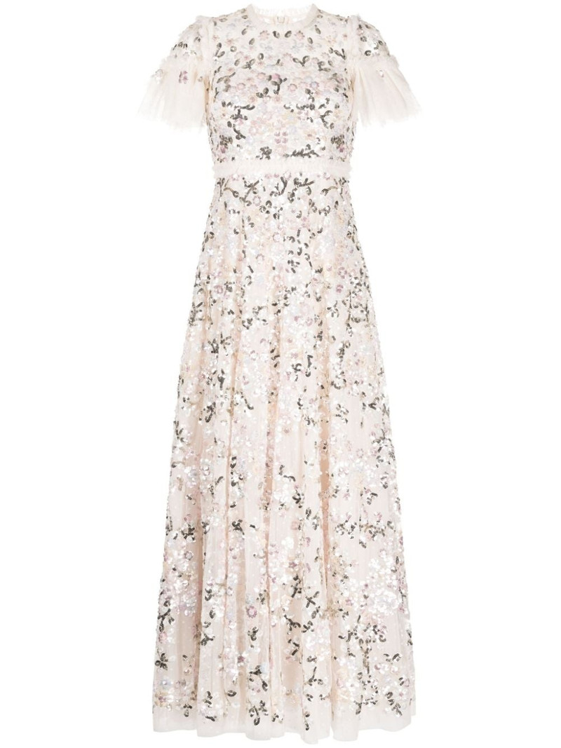 floral-embroidered short-sleeve gown 1