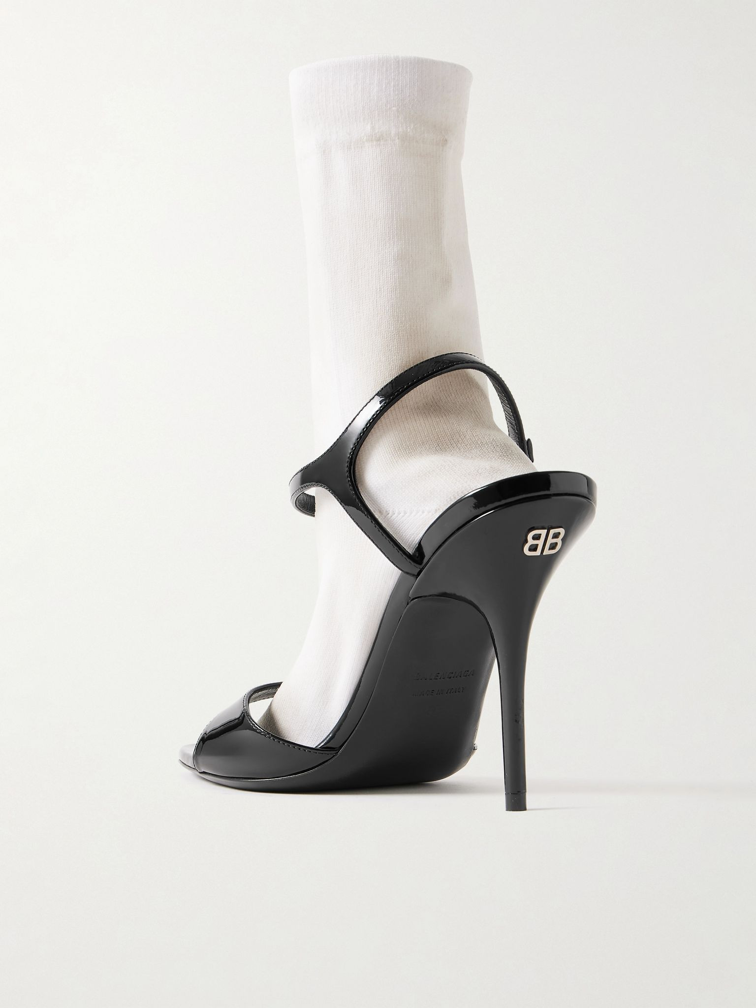 Avenue patent-leather and stretch-knit sandals Black - 3