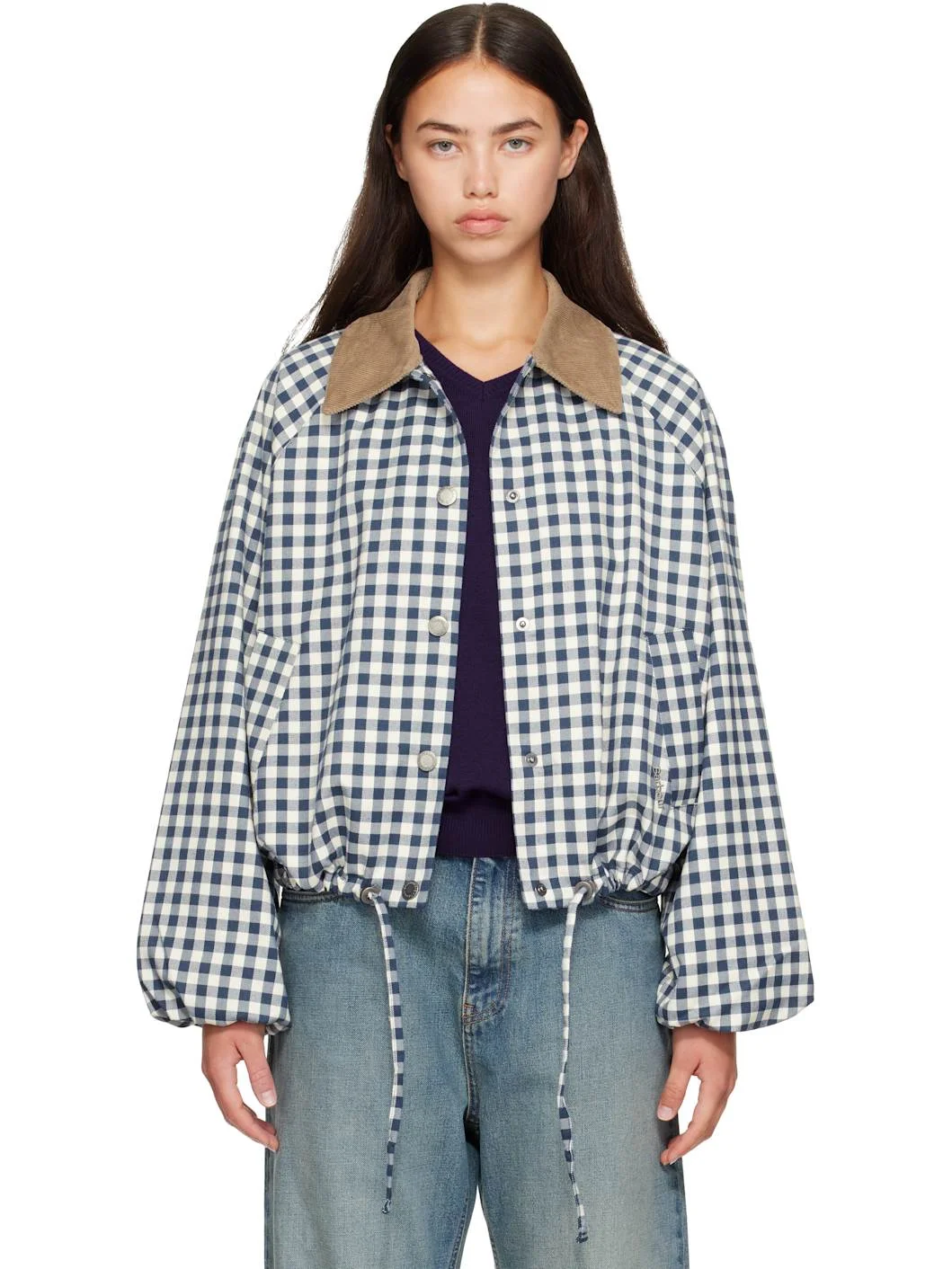 Blue & White Ovingham Gingham Casual Jacket - 1