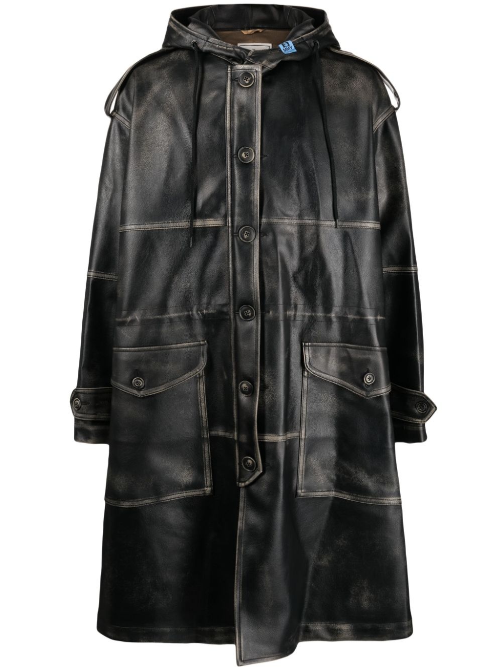 faux-leather single-breasted coat - 1