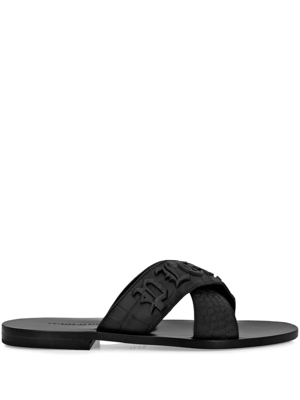crocodile-embossed leather sandals - 1