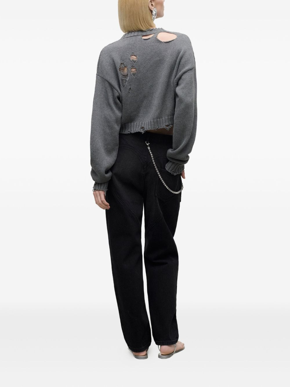 crystal-embellished distressed sweater - 3