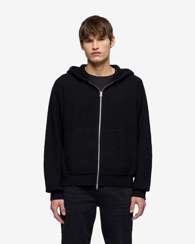 7 For All Mankind Cotton Wool Hooded Zip Sweater in Black outlook