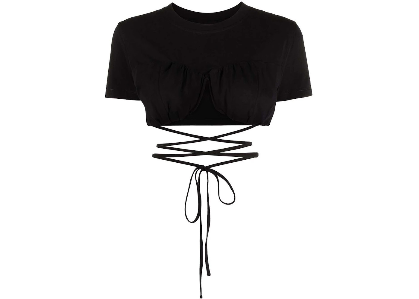 Jacquemus Wraparound Cropped T-Shirt Black - 1
