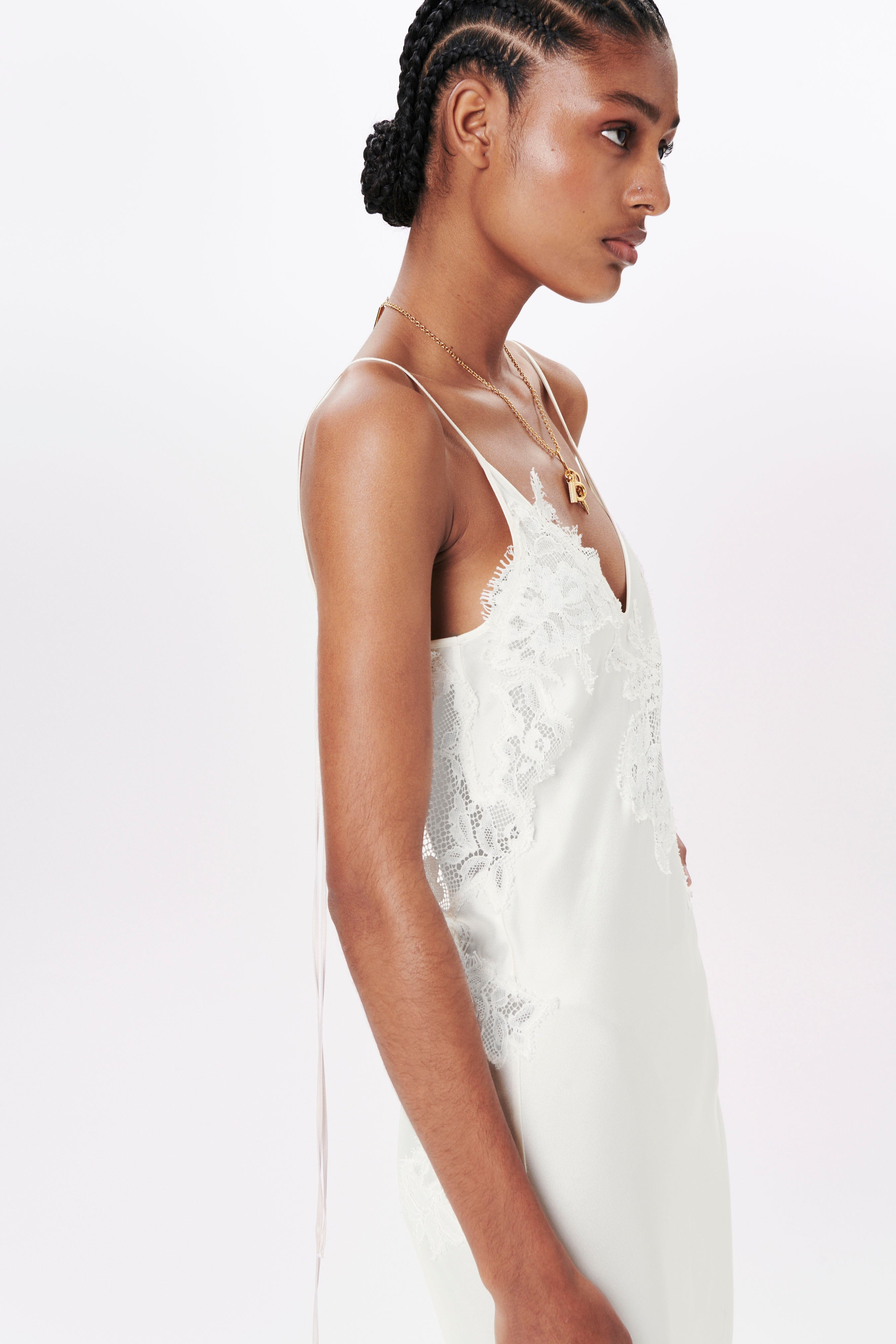 Exclusive Lace Detail Floor-Length Cami Dress In Ivory - 3