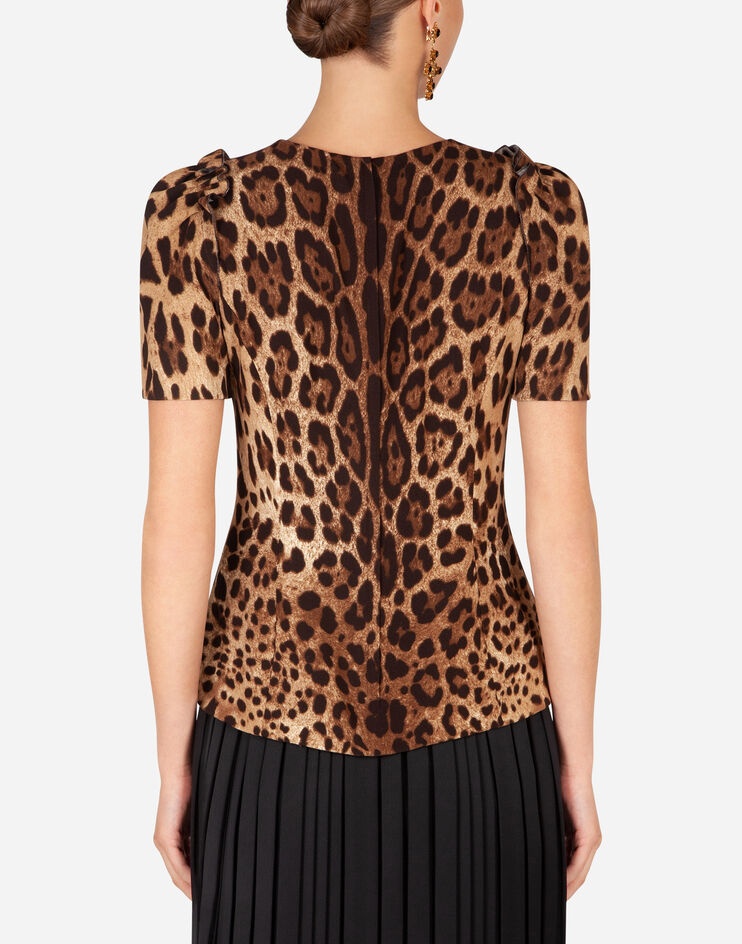 Short-sleeved leopard-print cady top - 2